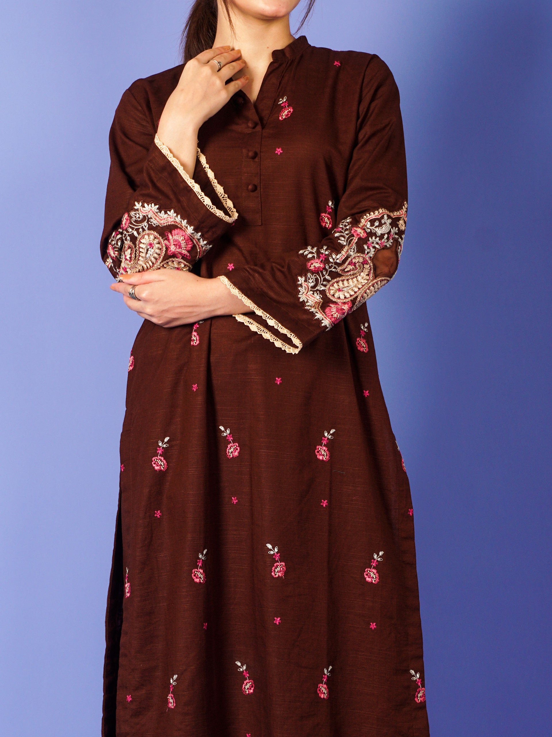 Brown Khaddar Embroidered 2 pc - 55015