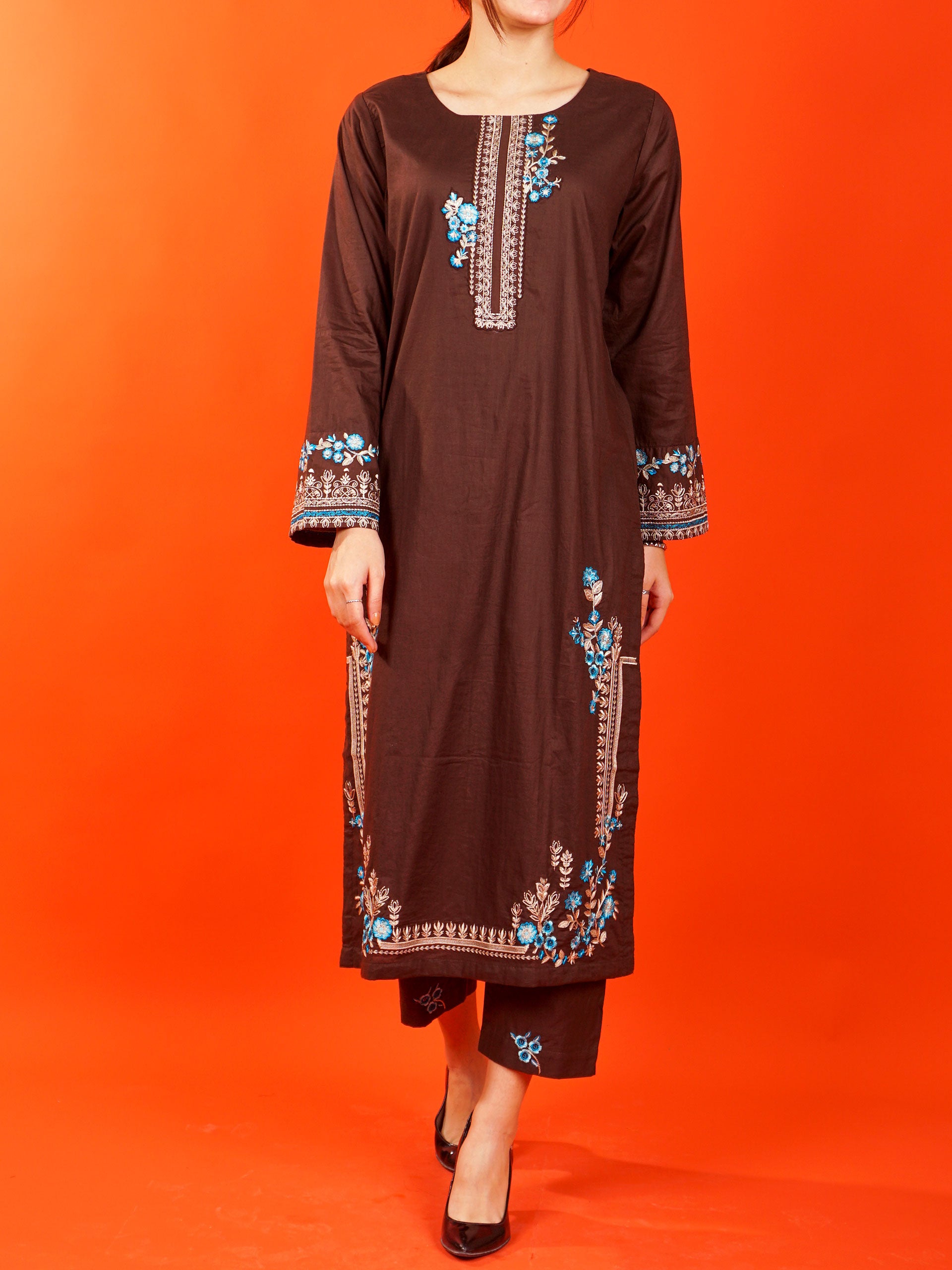 Brown Embroidered 2 pc - 54988