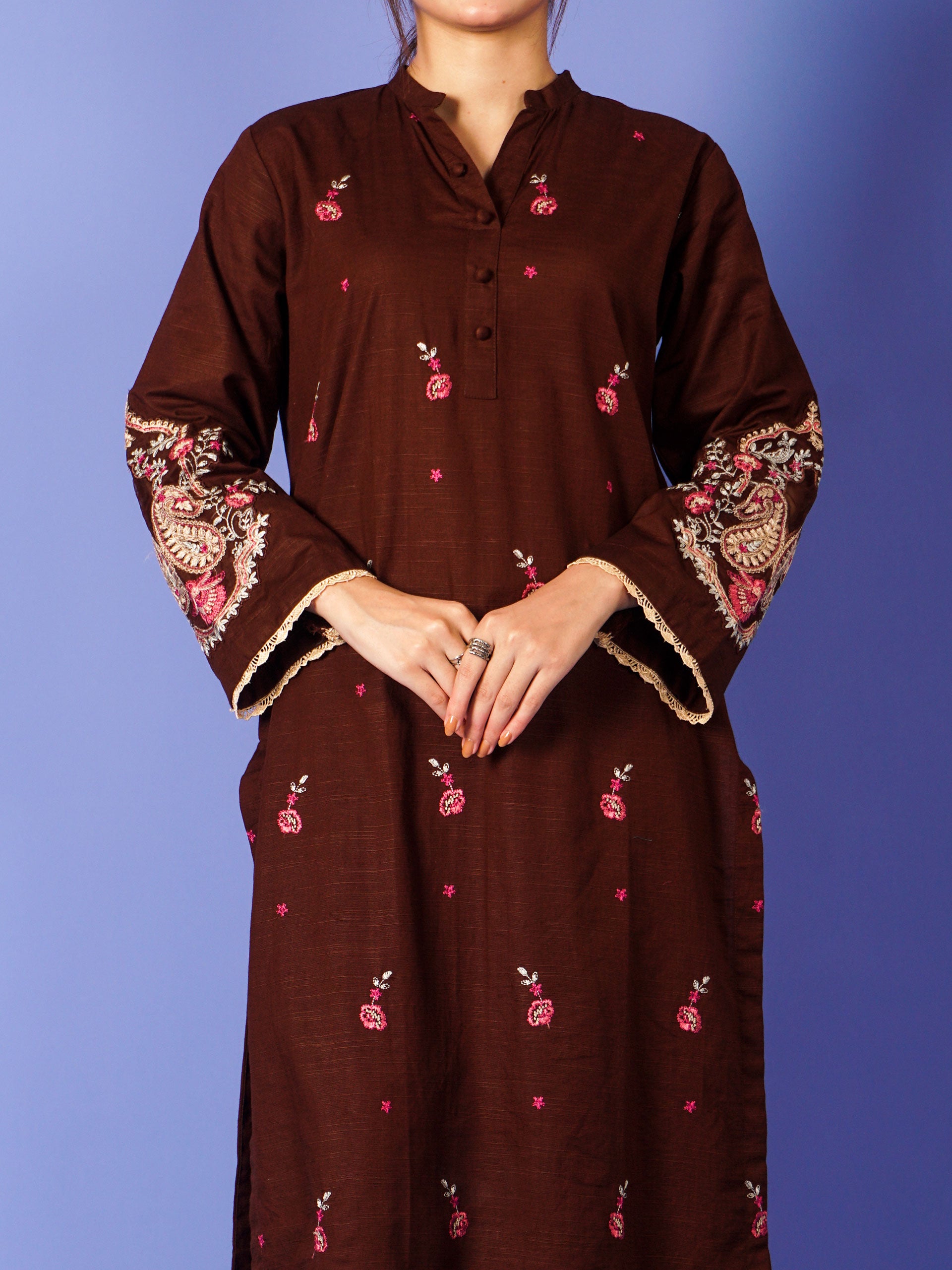 Brown Khaddar Embroidered 2 pc - 55015