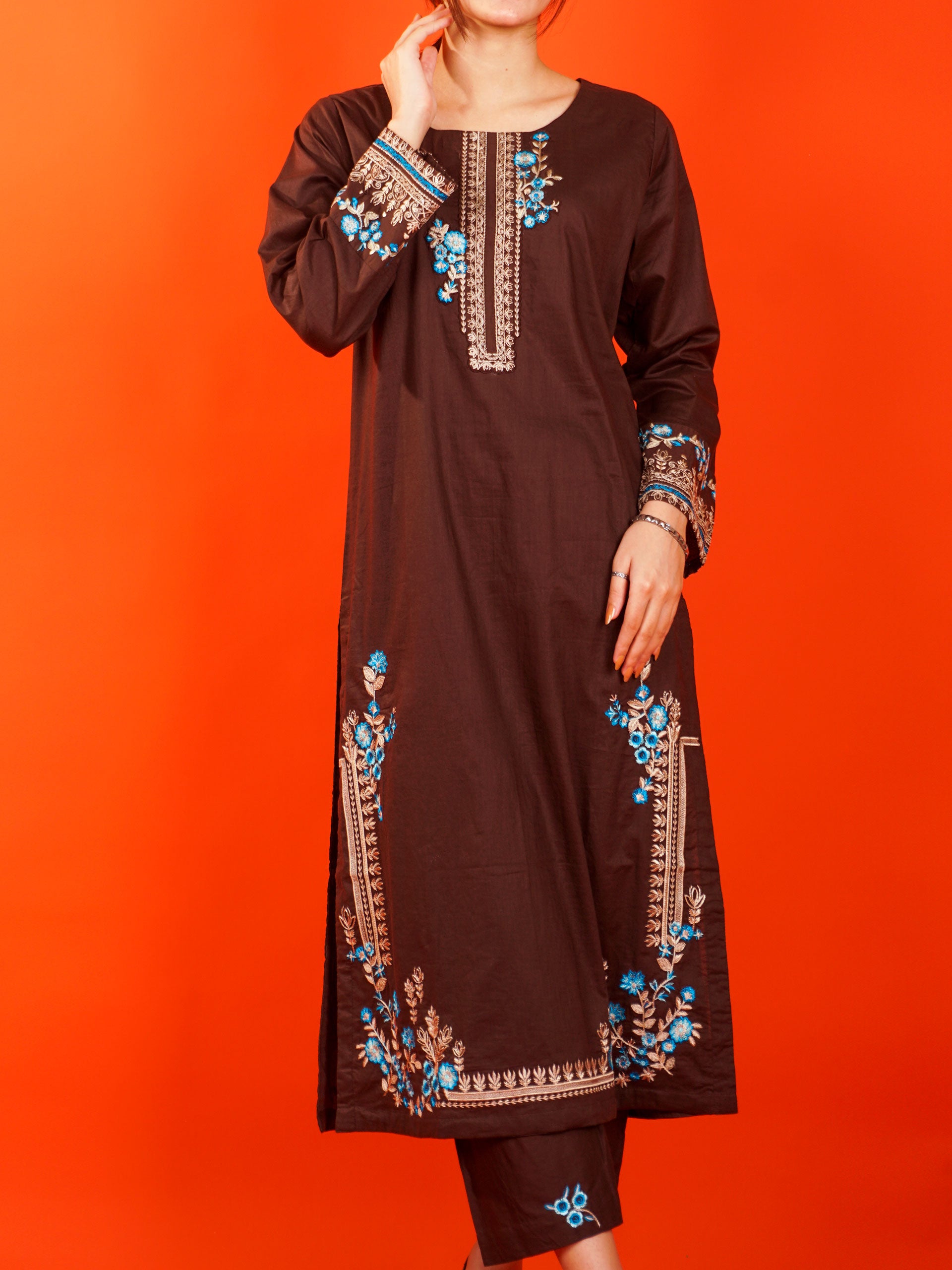 Brown Embroidered 2 pc - 54988