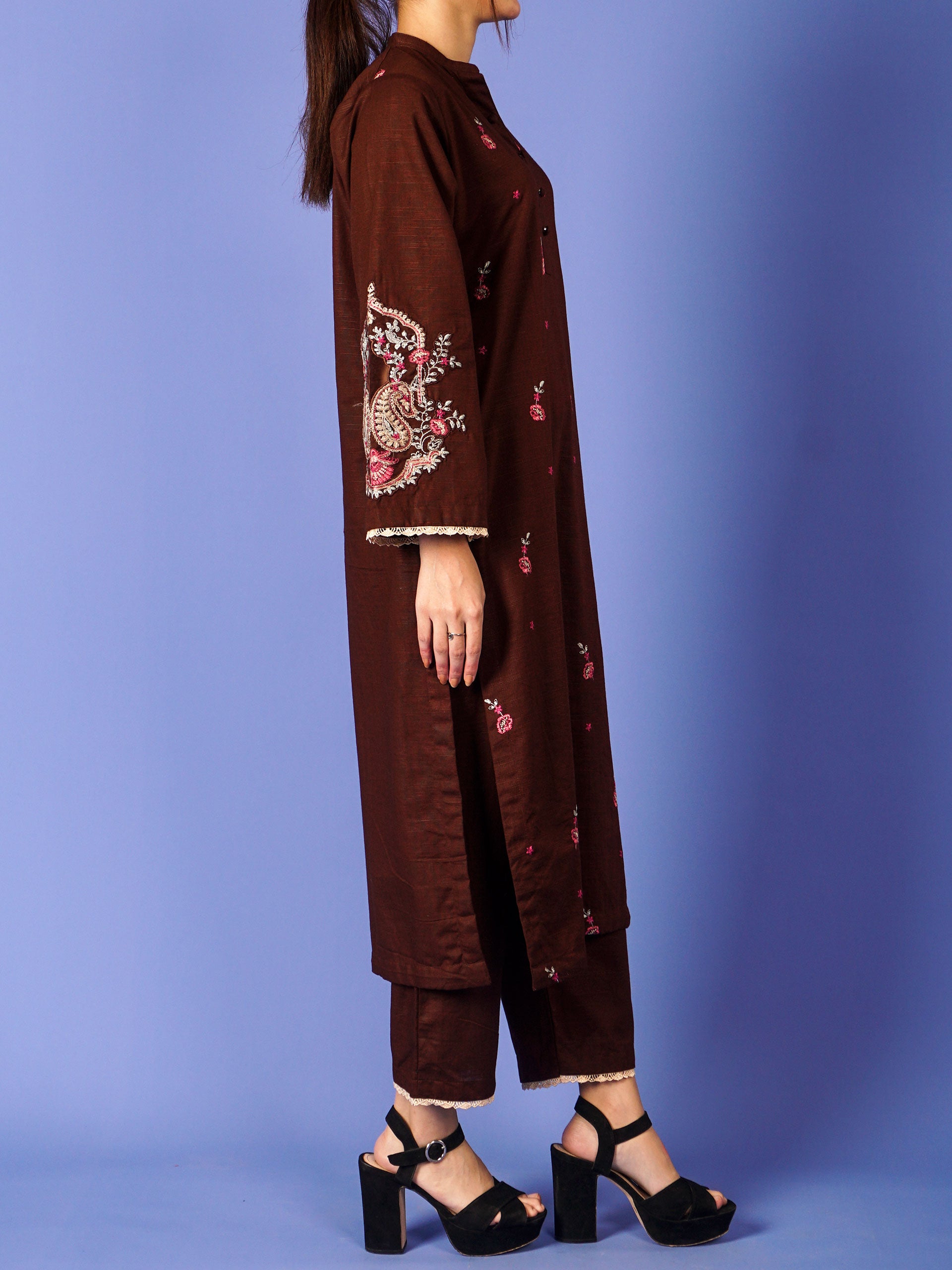 Brown Khaddar Embroidered 2 pc - 55015