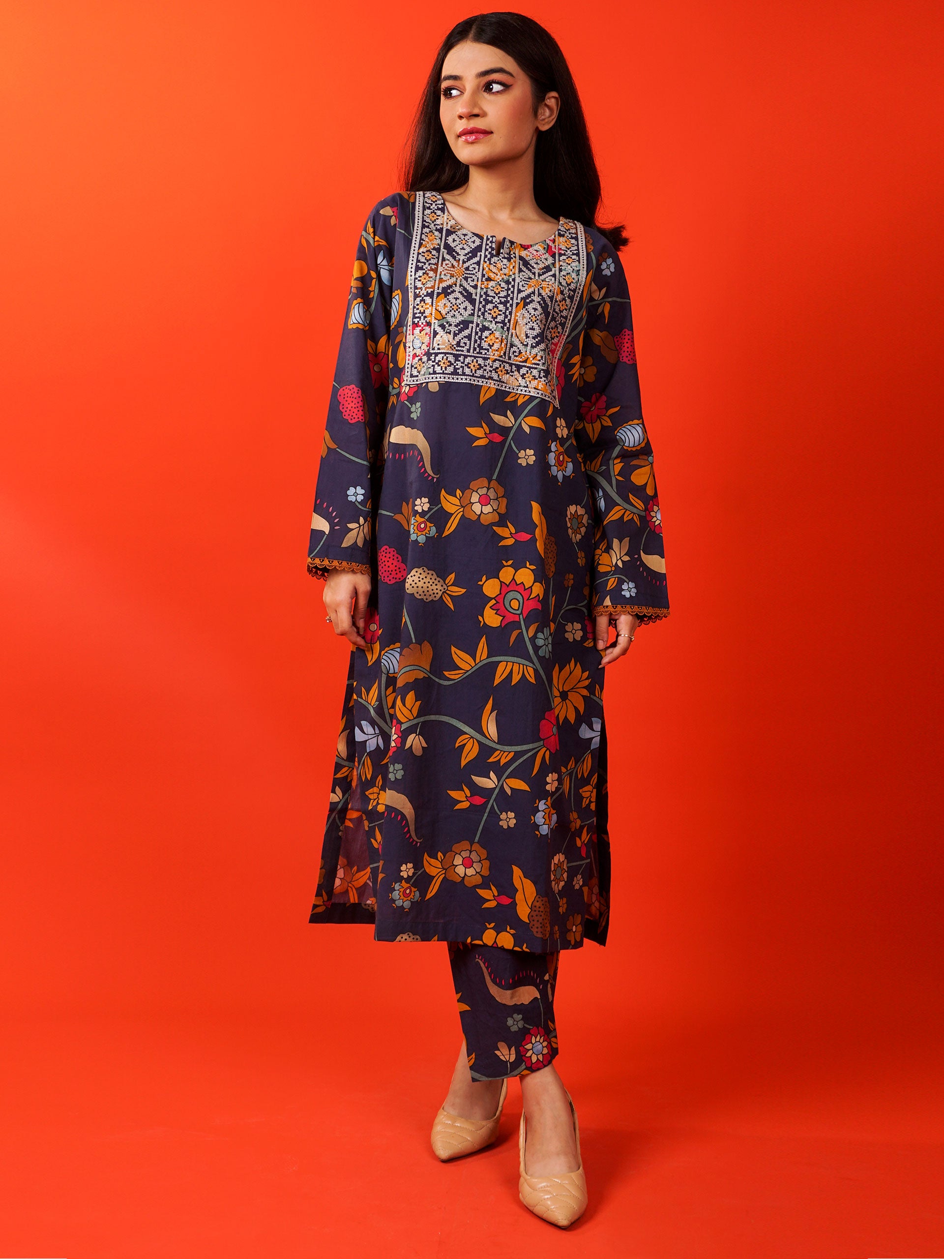 Blue Digital Printed Embroidered 2 pc - 54930