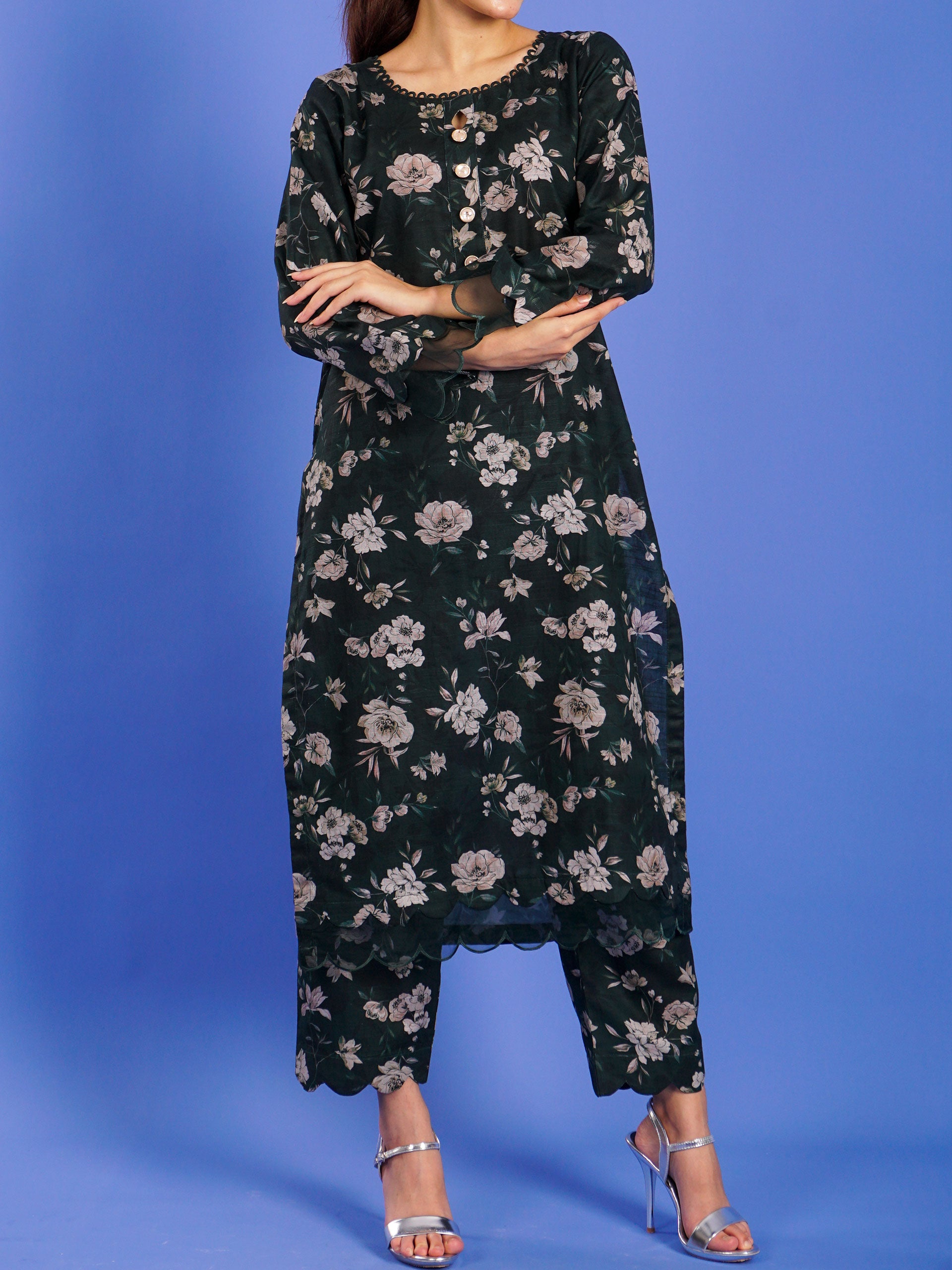Dark Green Khaddar Digital Printed 2 pc - 55041