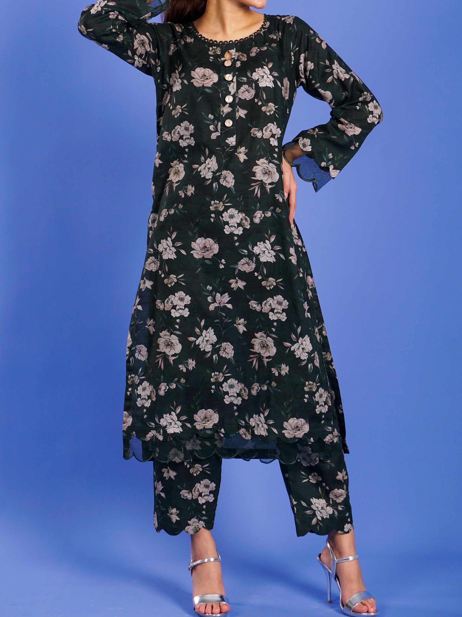 Dark Green Khaddar Digital Printed 2 pc - 55041