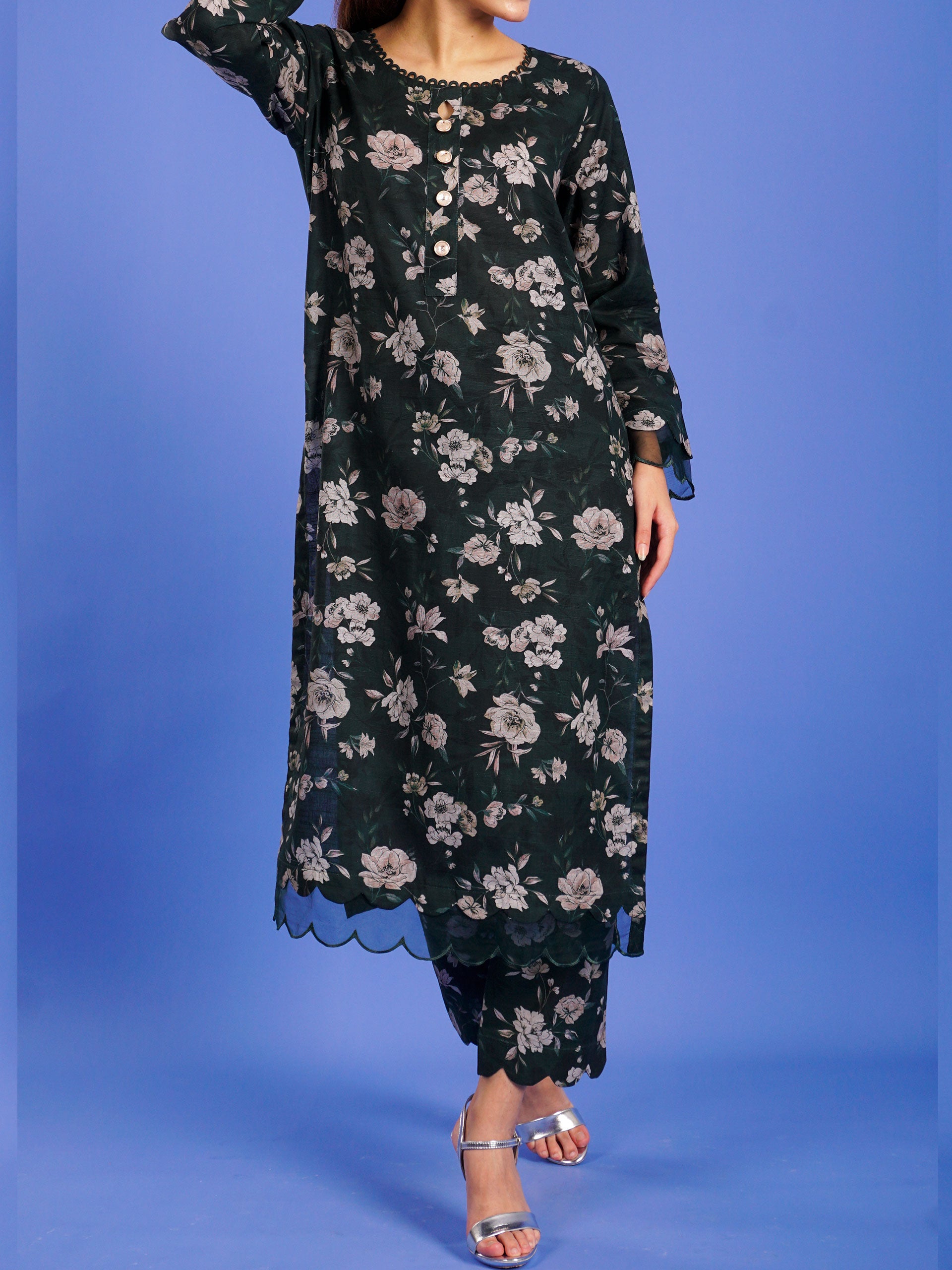 Dark Green Khaddar Digital Printed 2 pc - 55041