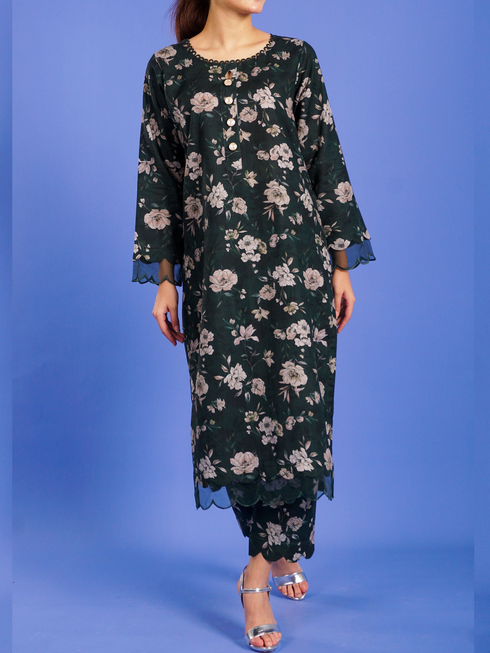 Dark Green Khaddar Digital Printed 2 pc - 55041