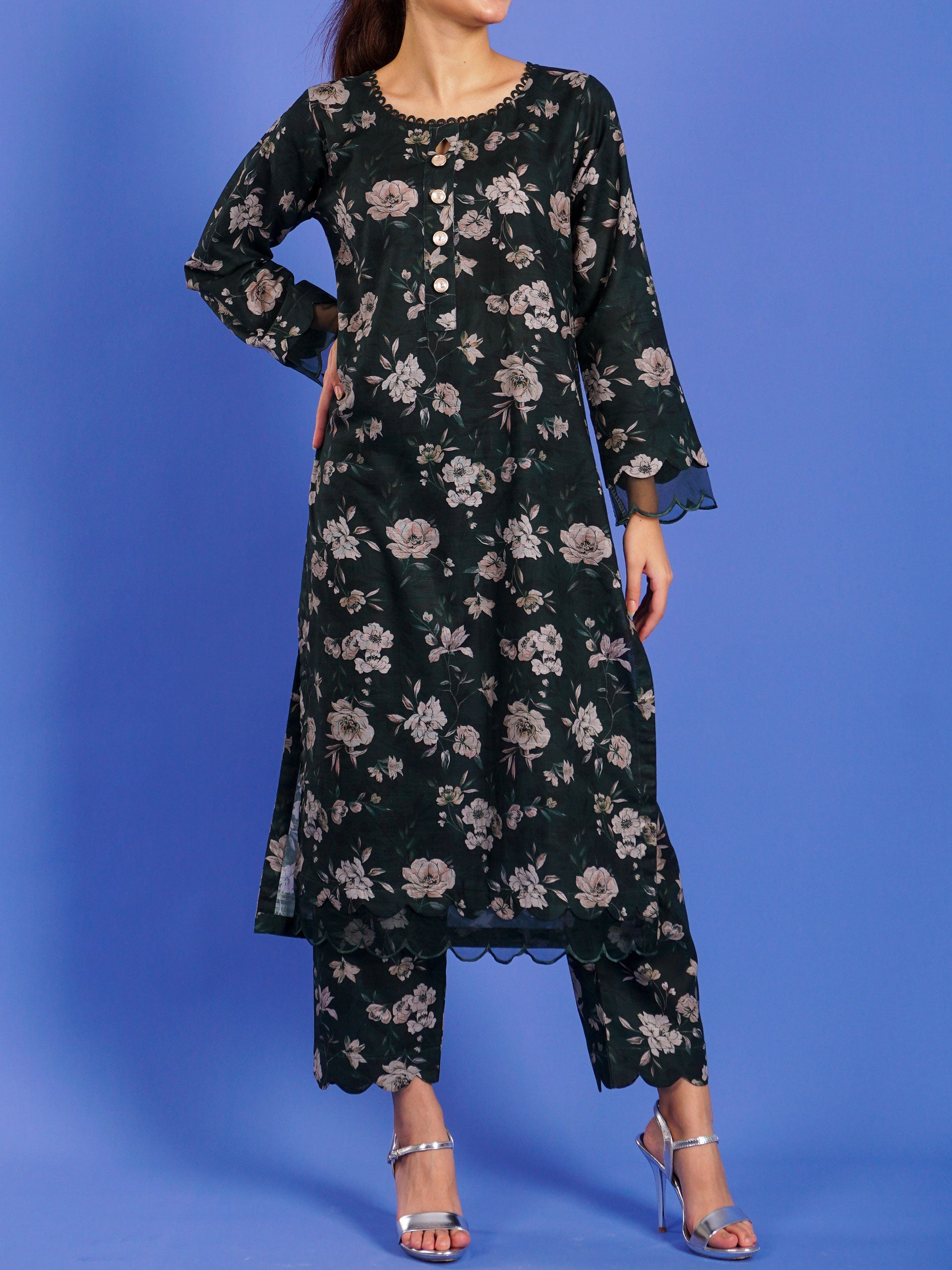 Dark Green Khaddar Digital Printed 2 pc - 55041