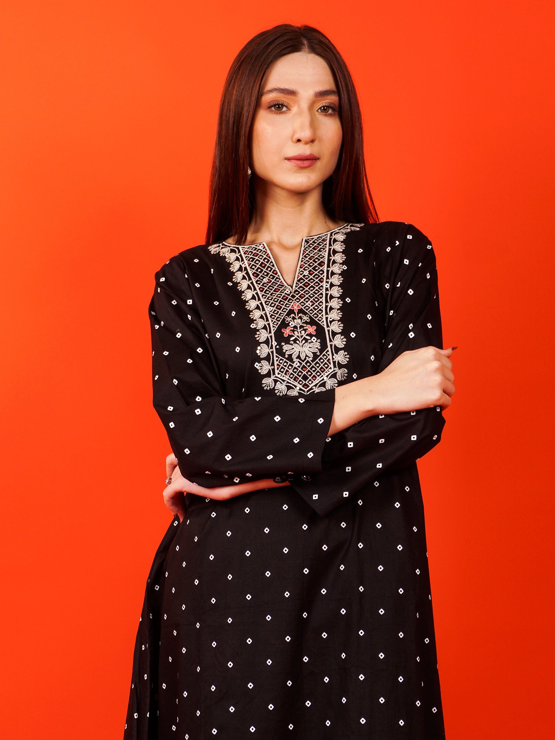 Black Khaddar Printed Embroidered 2 pc - 54923