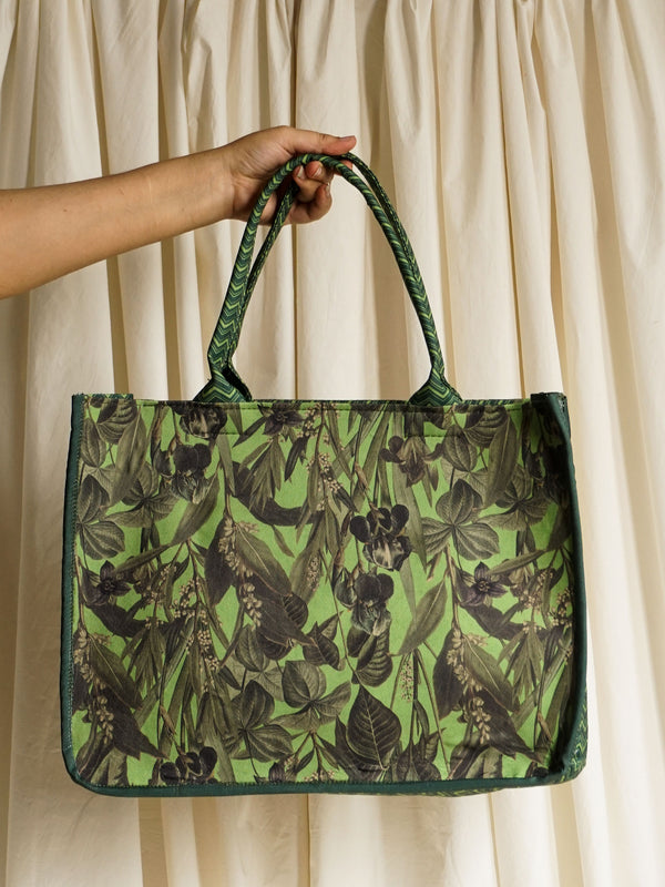Green Printed Canvas Tote Bag
