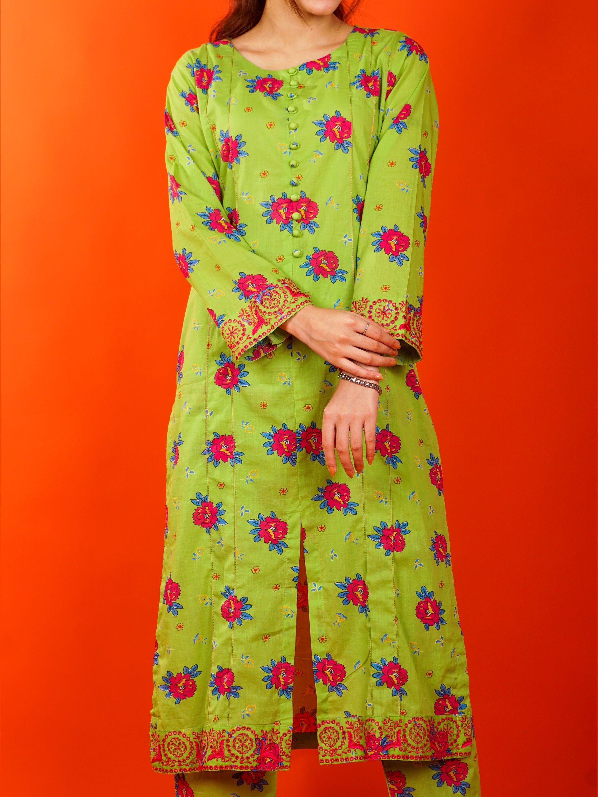 Green Digital Printed Embroidered 2 pc - 54985