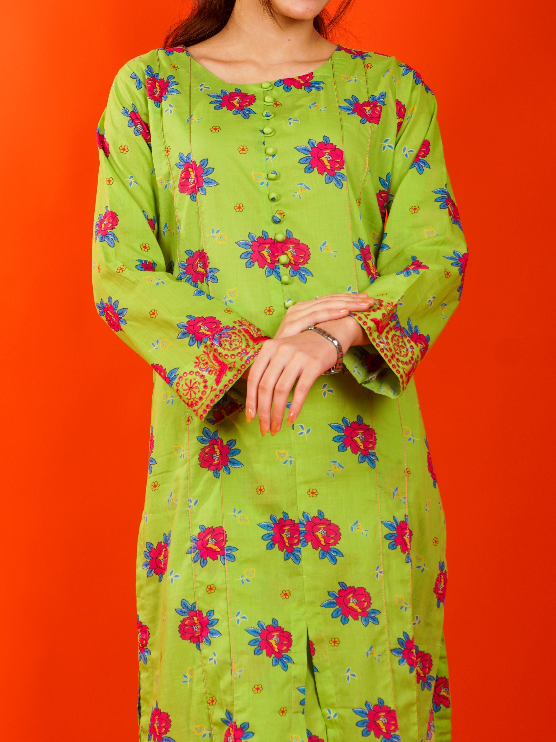 Green Digital Printed Embroidered 2 pc - 54985