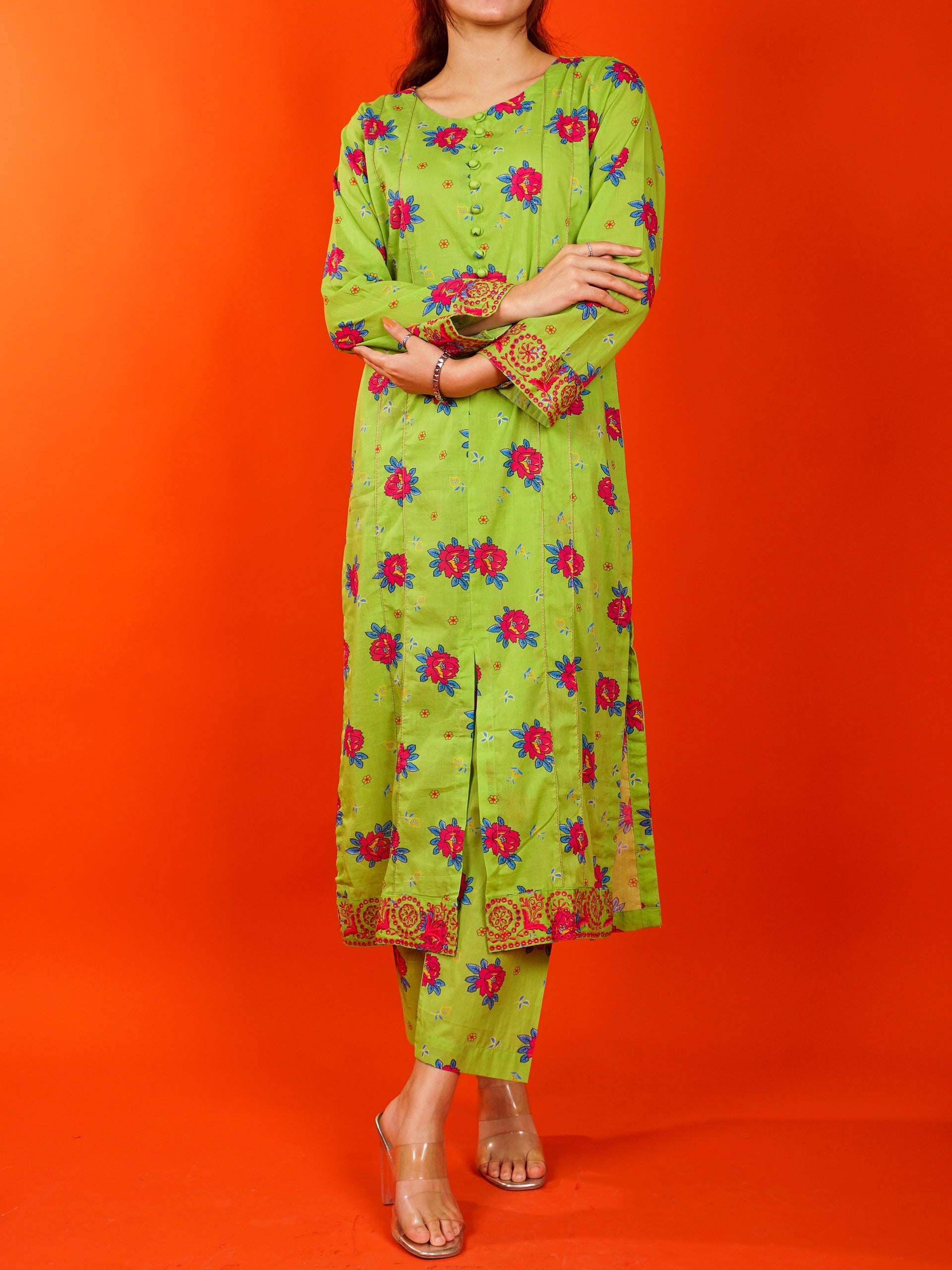 Green Digital Printed Embroidered 2 pc - 54985