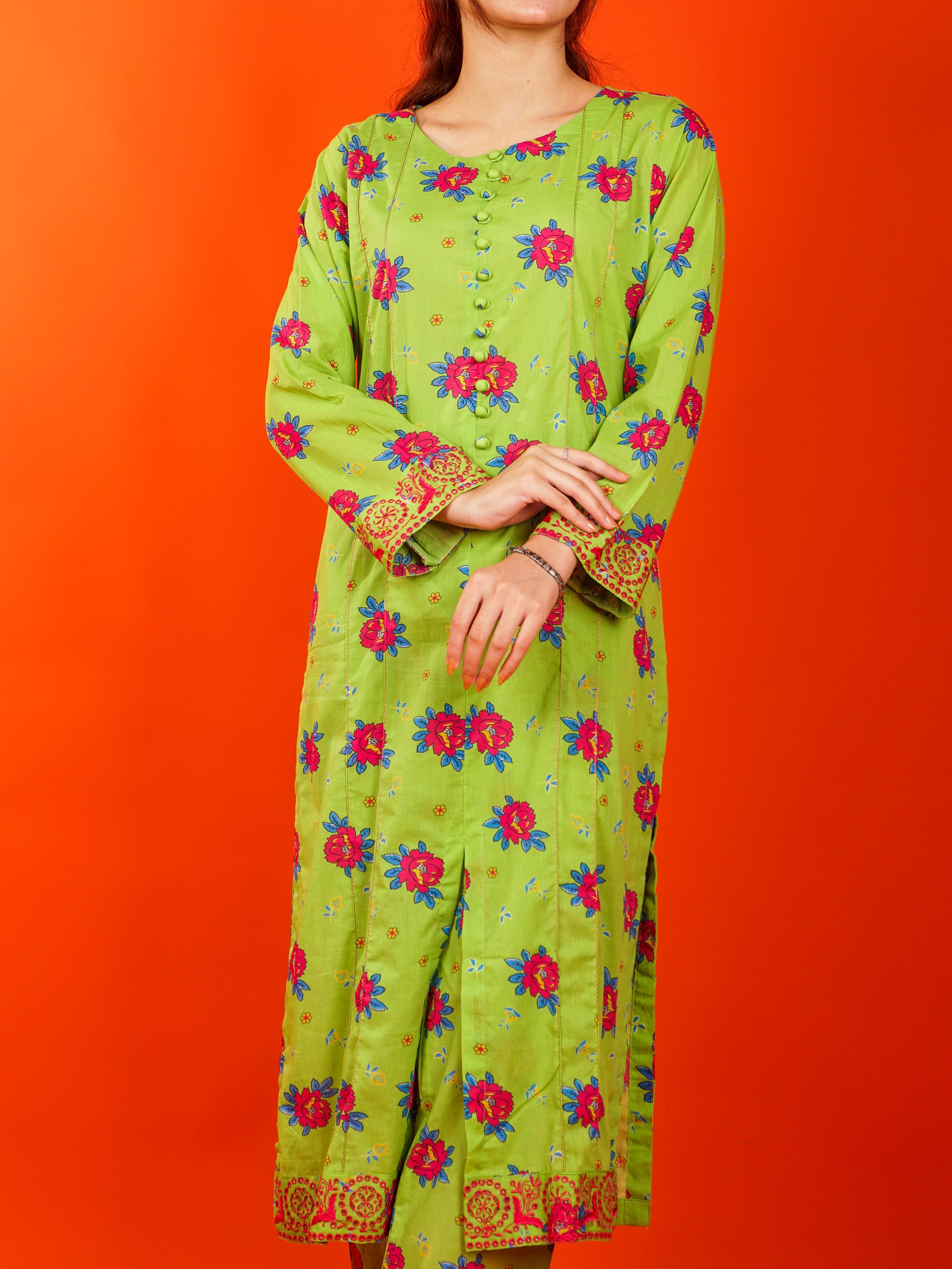 Green Digital Printed Embroidered 2 pc - 54985