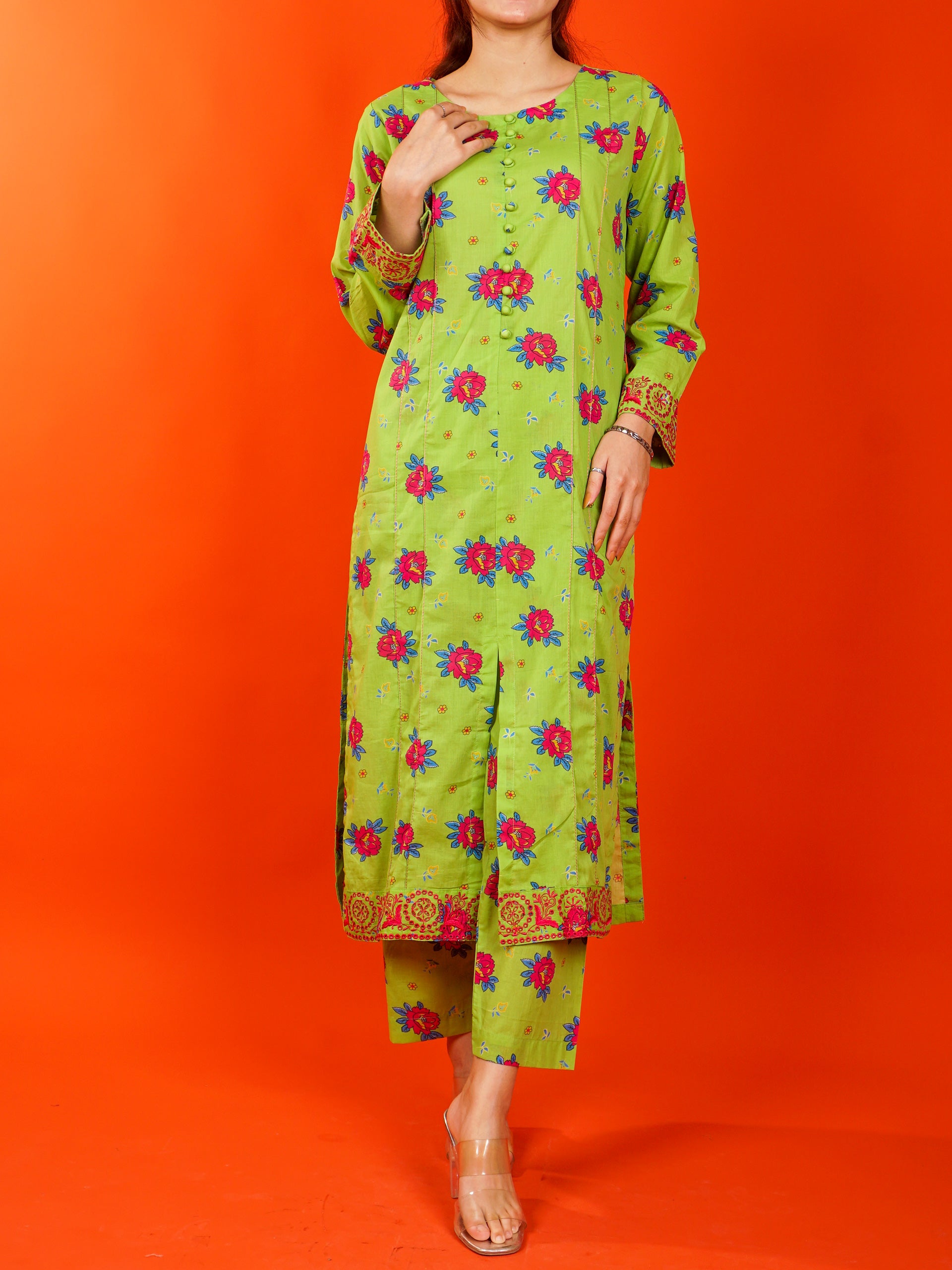 Green Digital Printed Embroidered 2 pc - 54985