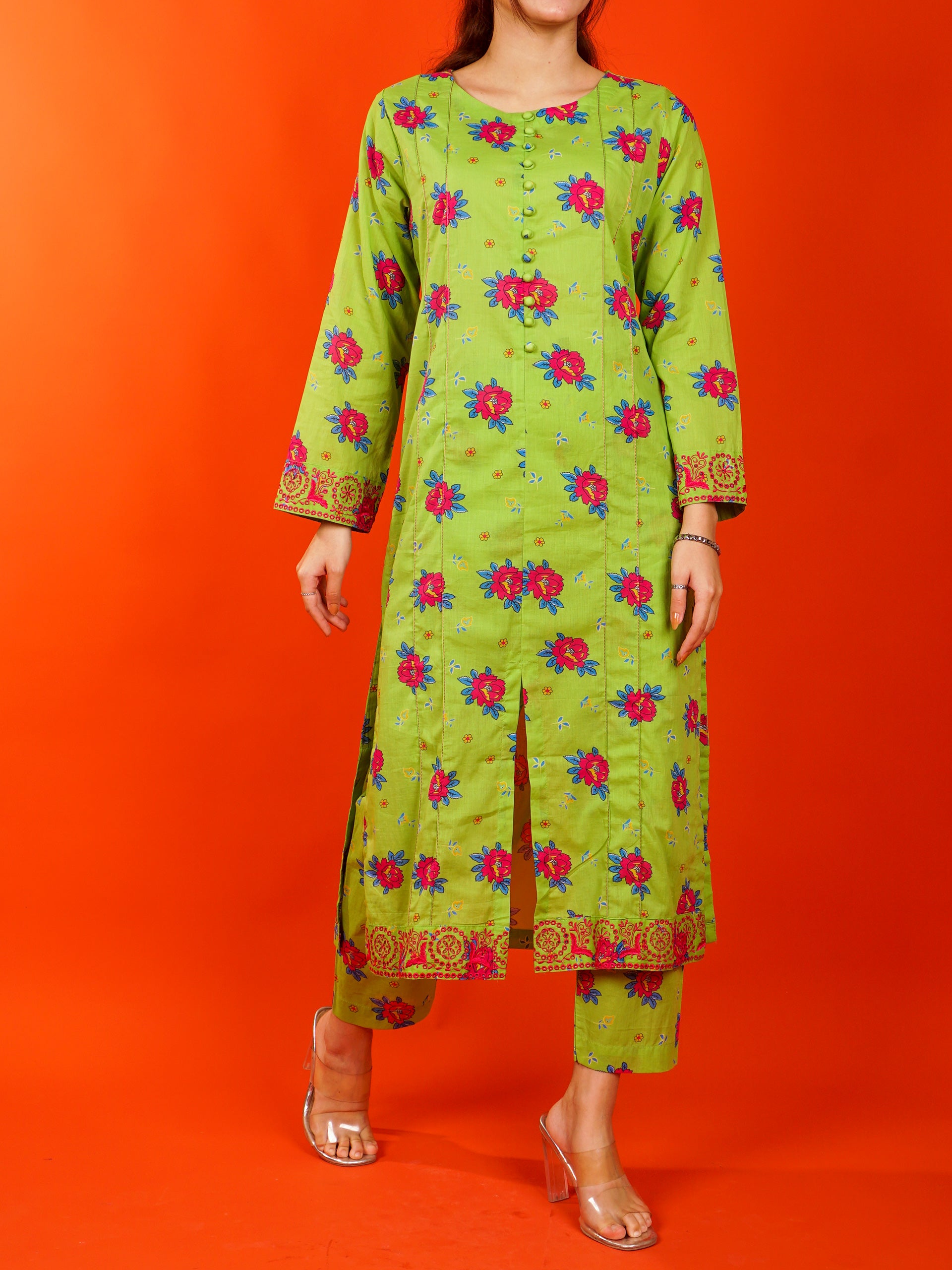 Green Digital Printed Embroidered 2 pc - 54985