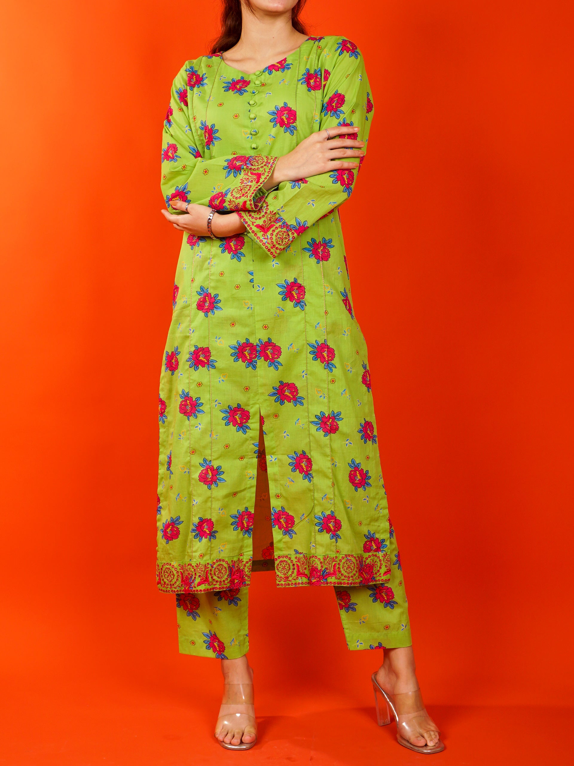 Green Digital Printed Embroidered 2 pc - 54985
