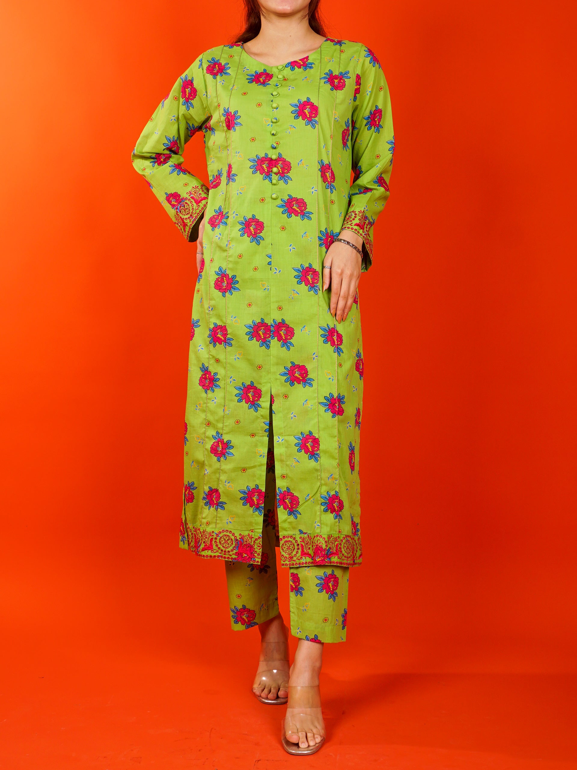 Green Digital Printed Embroidered 2 pc - 54985