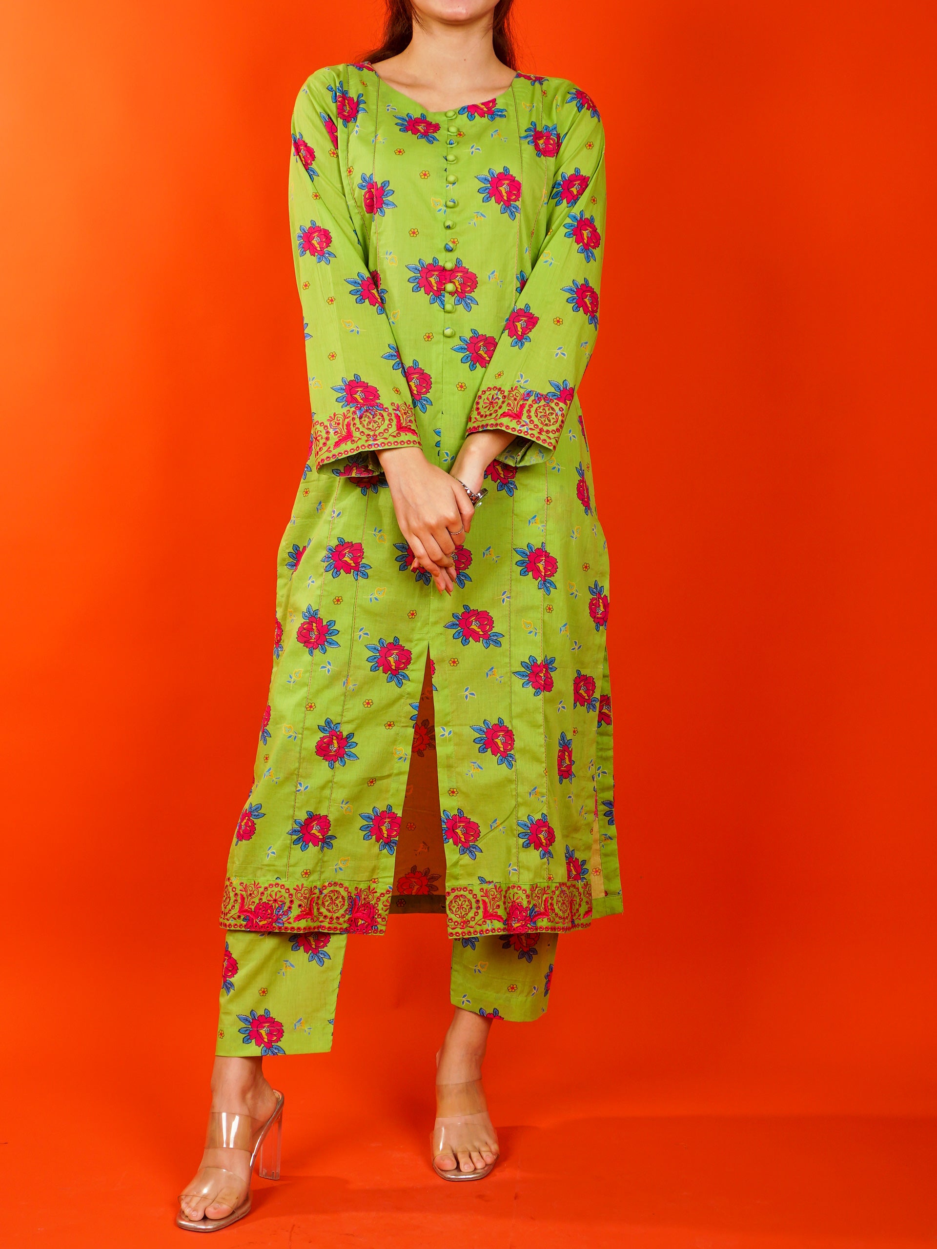 Green Digital Printed Embroidered 2 pc - 54985