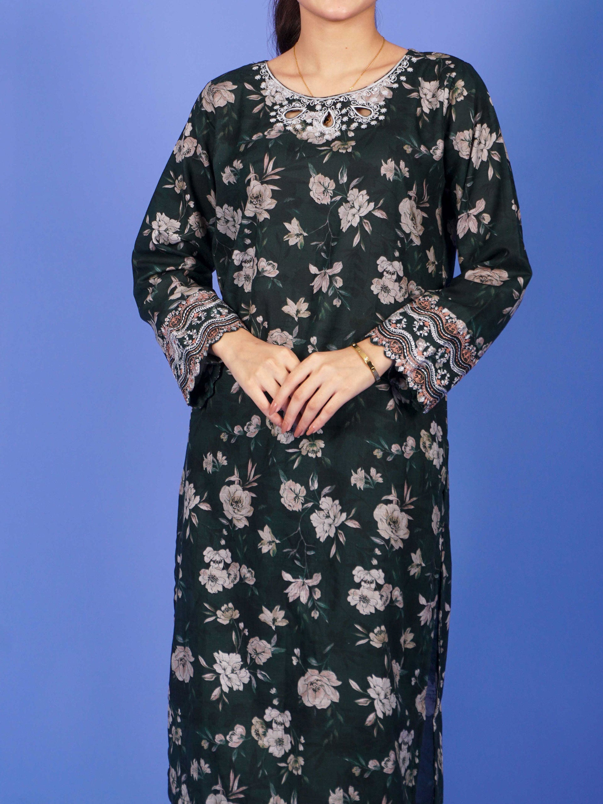 Green Khaddar Digital Printed Embroidered 2 pc - 55048