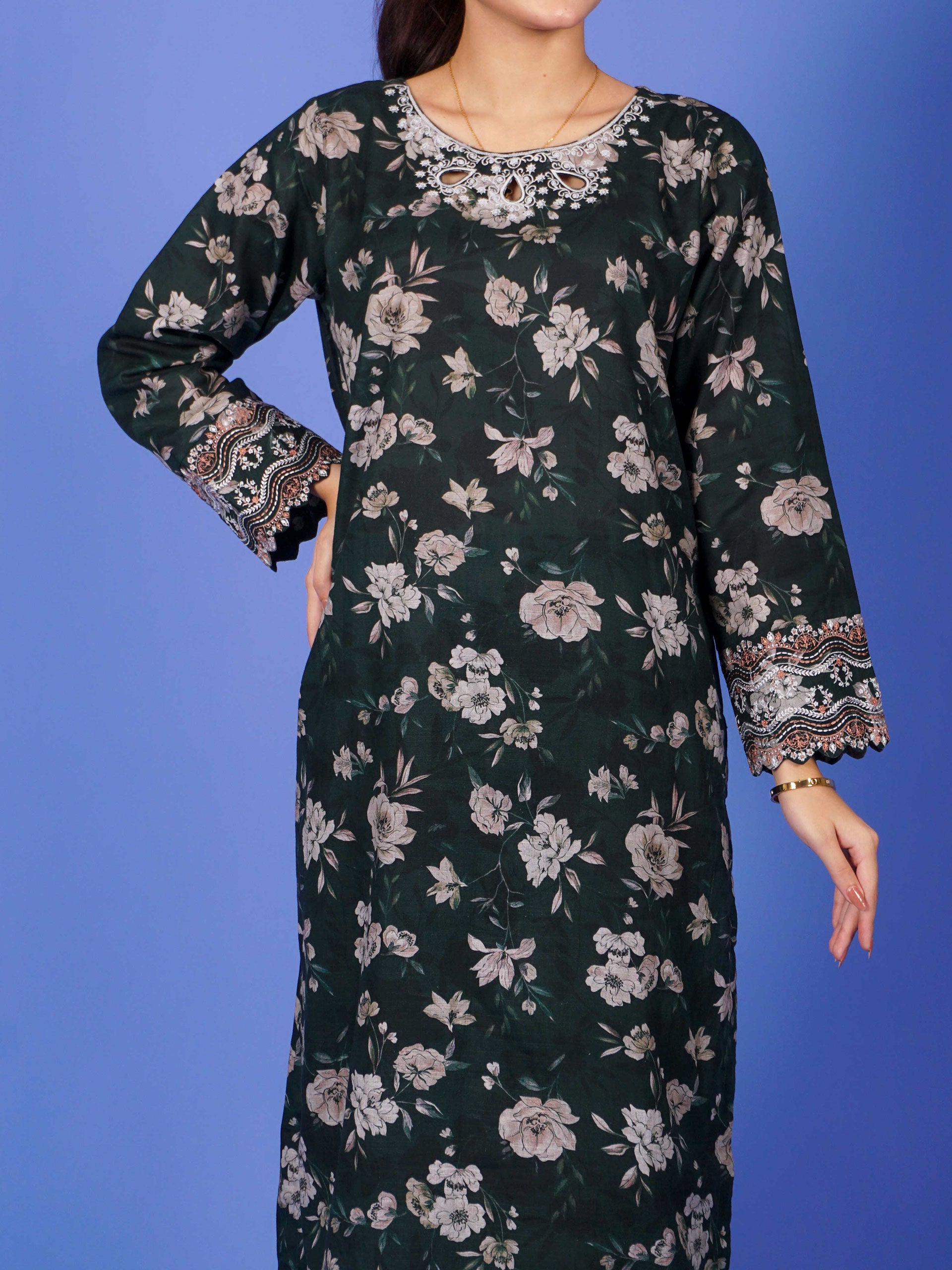 Green Khaddar Digital Printed Embroidered 2 pc - 55048