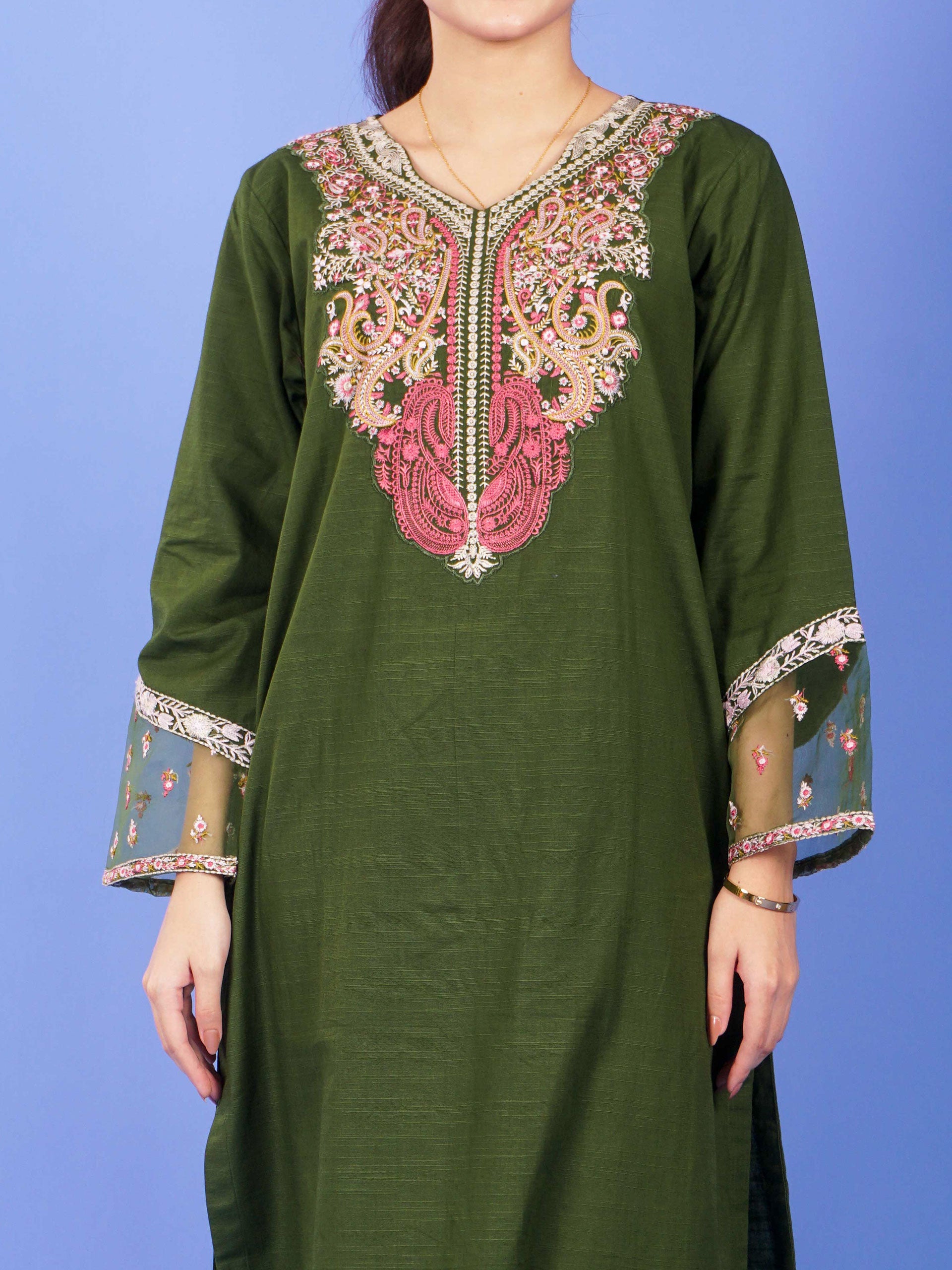Green Khaddar Embroidered 2 pc - 55052