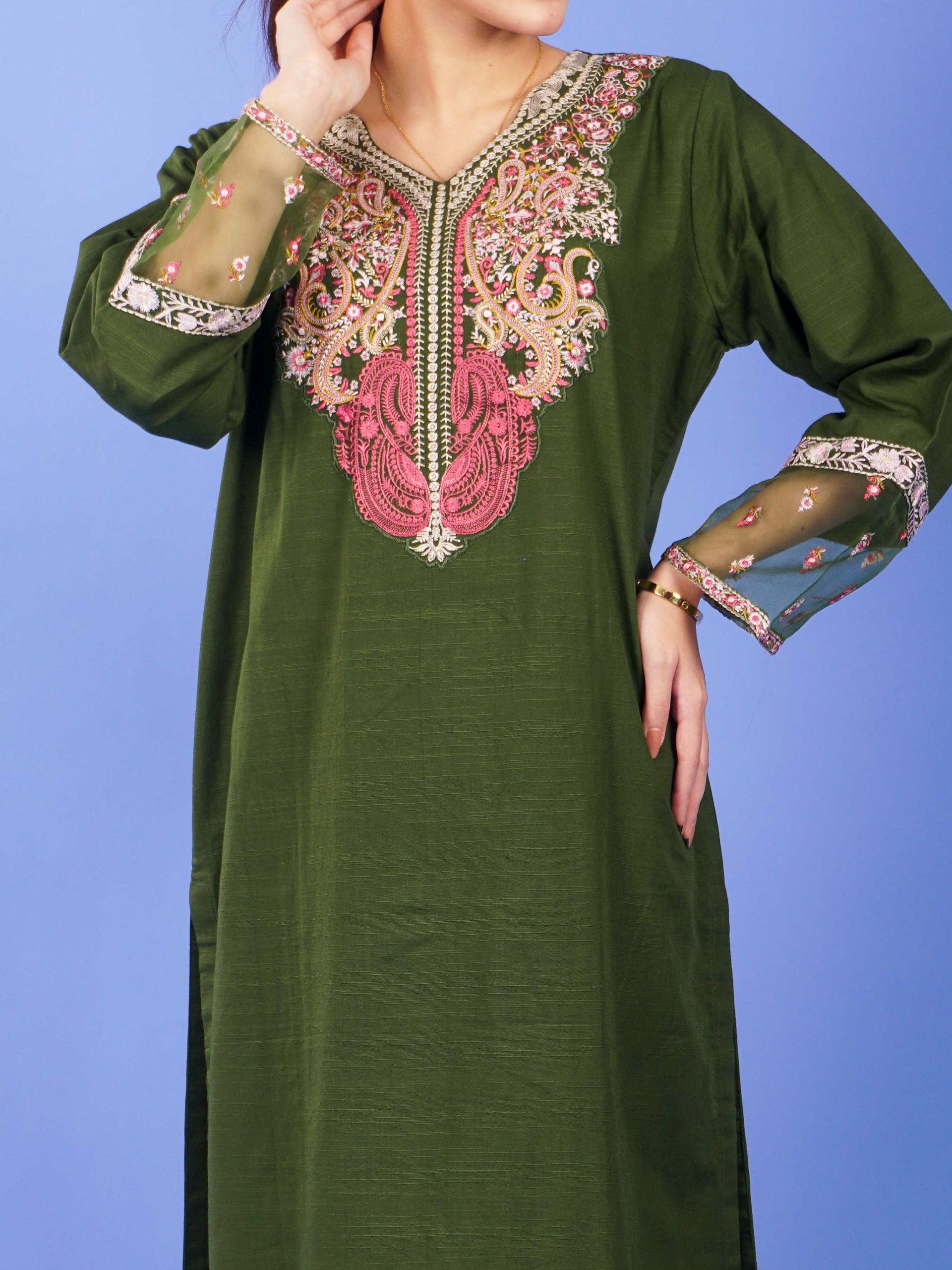 Green Khaddar Embroidered 2 pc - 55052