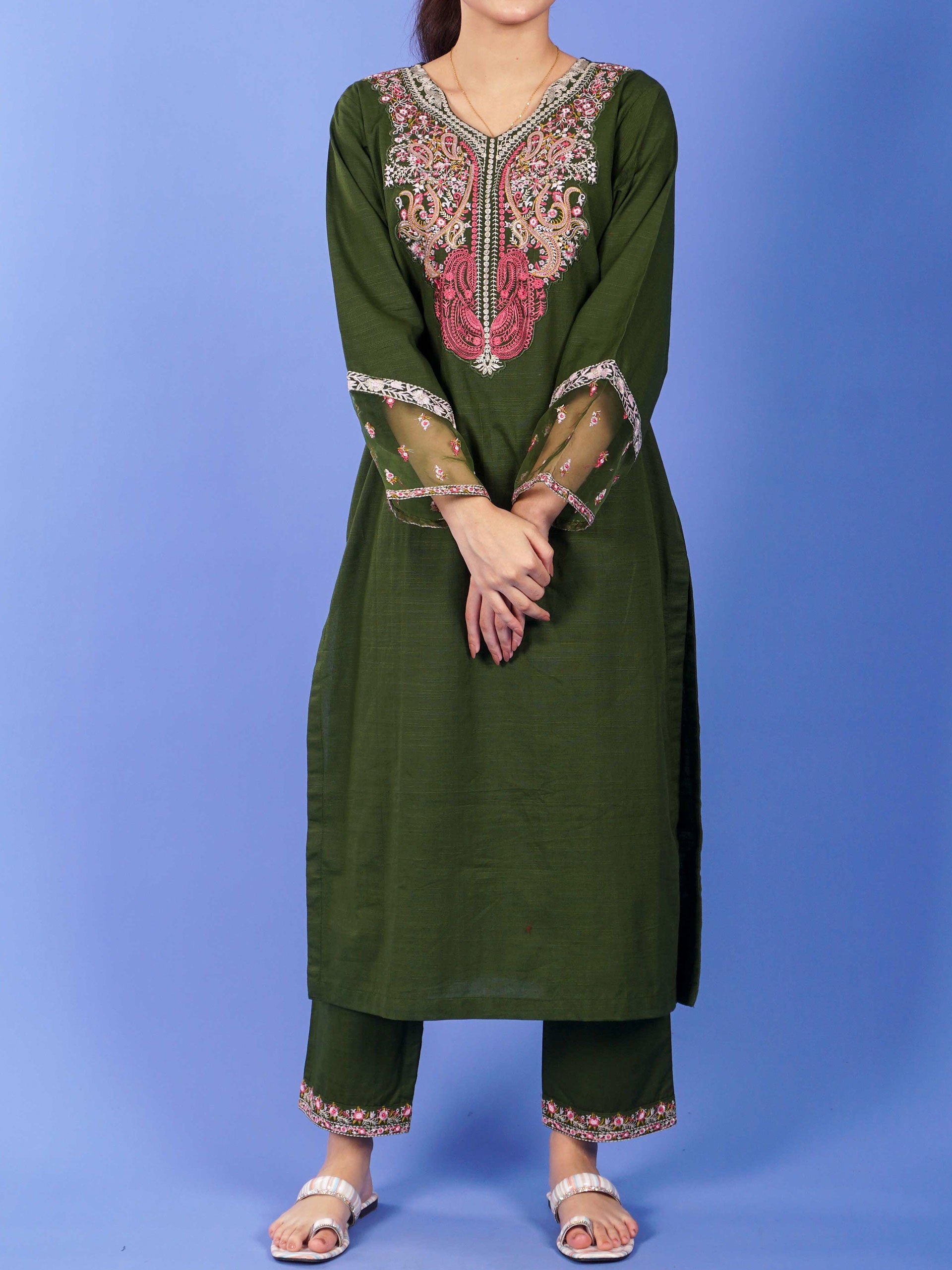 Green Khaddar Embroidered 2 pc - 55052