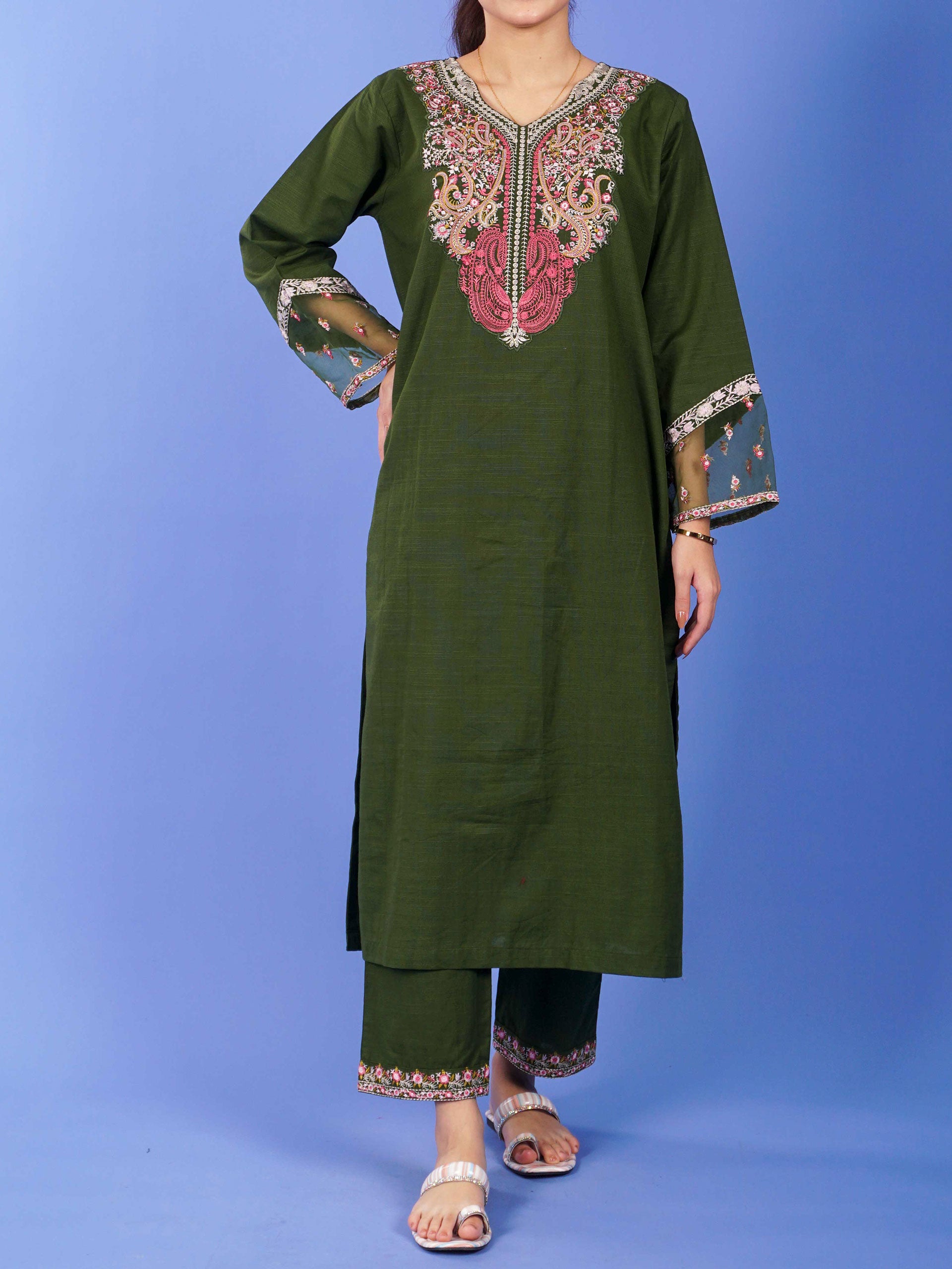 Green Khaddar Embroidered 2 pc - 55052