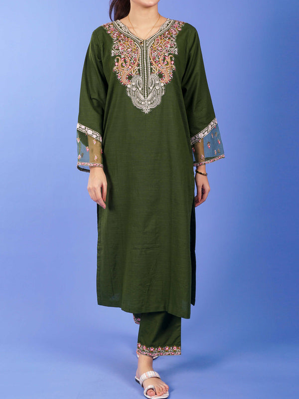 Green Khaddar Embroidered 2 pc - 55051