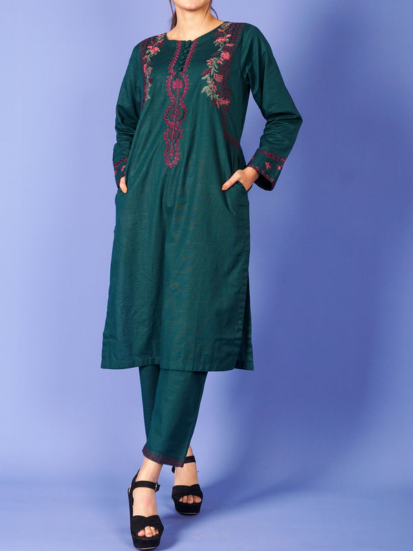 Green Khaddar Embroidered 2 pc - 55009