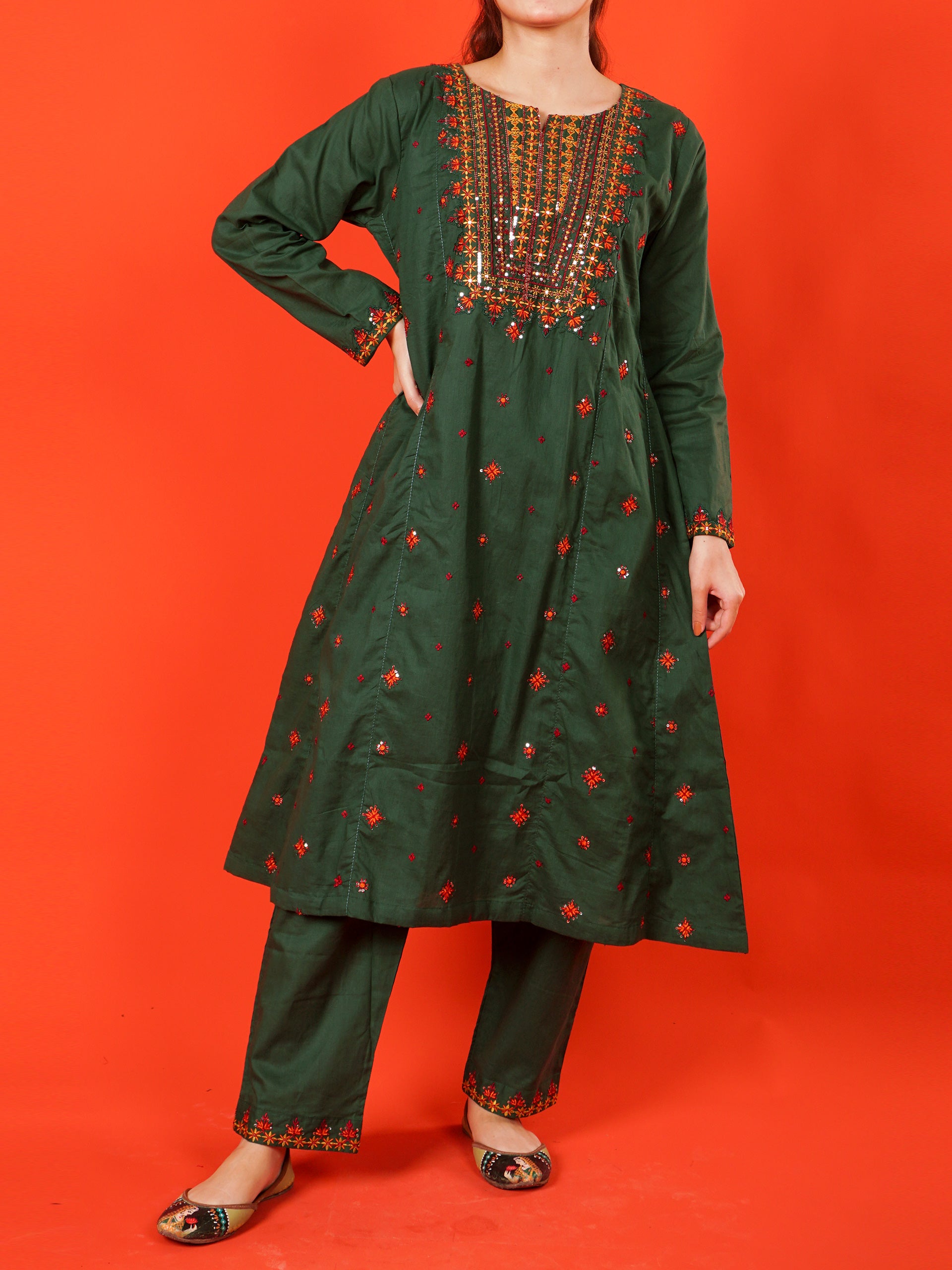 Green Embroidered 2 pc - 55002