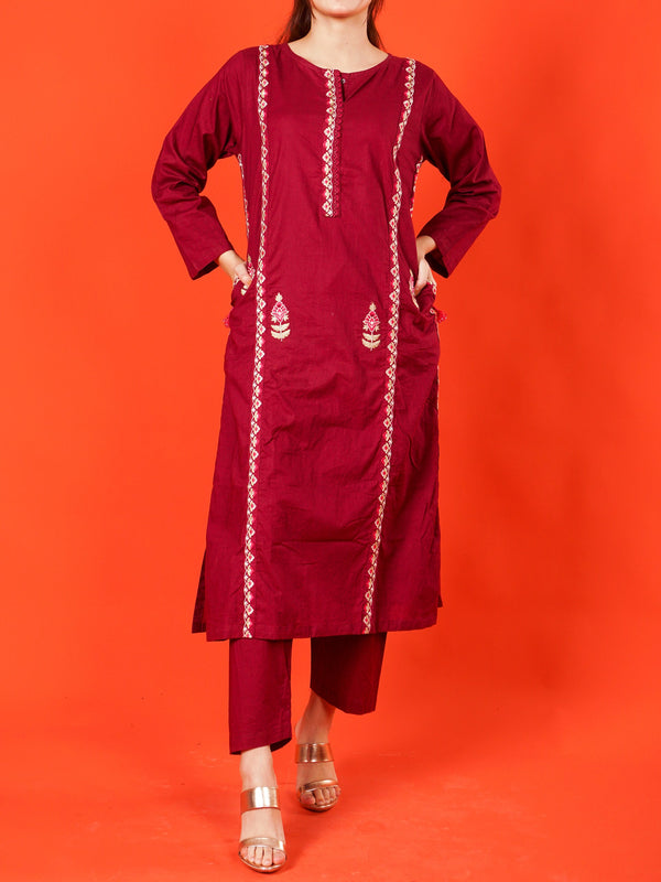 Maroon Embroidered Shirt - 54999A