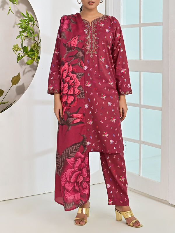 Maroon Embroidered 3 pc - 50147