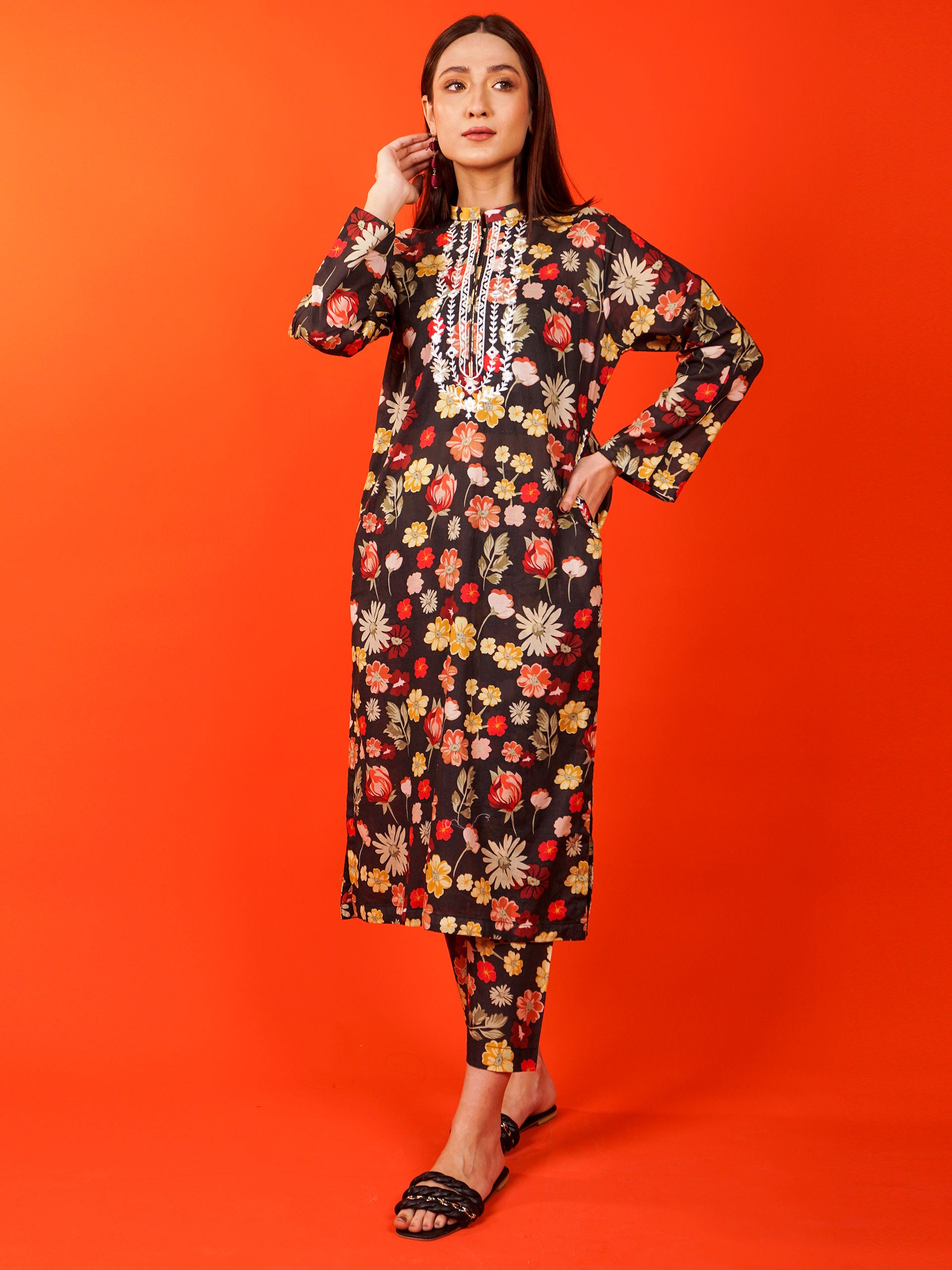 Black Digital Printed Embroidered 2 pc - 54926