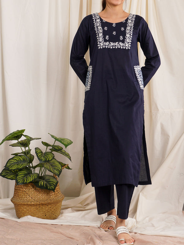 Midnight Navy Cambric Embroidered Suit - 55085
