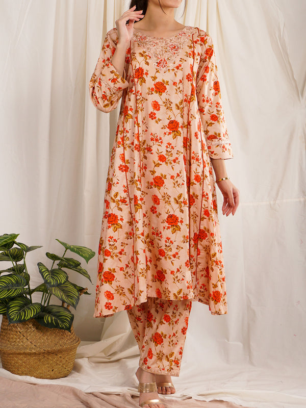 Apricot Blush Cambric Printed Suit - 55082