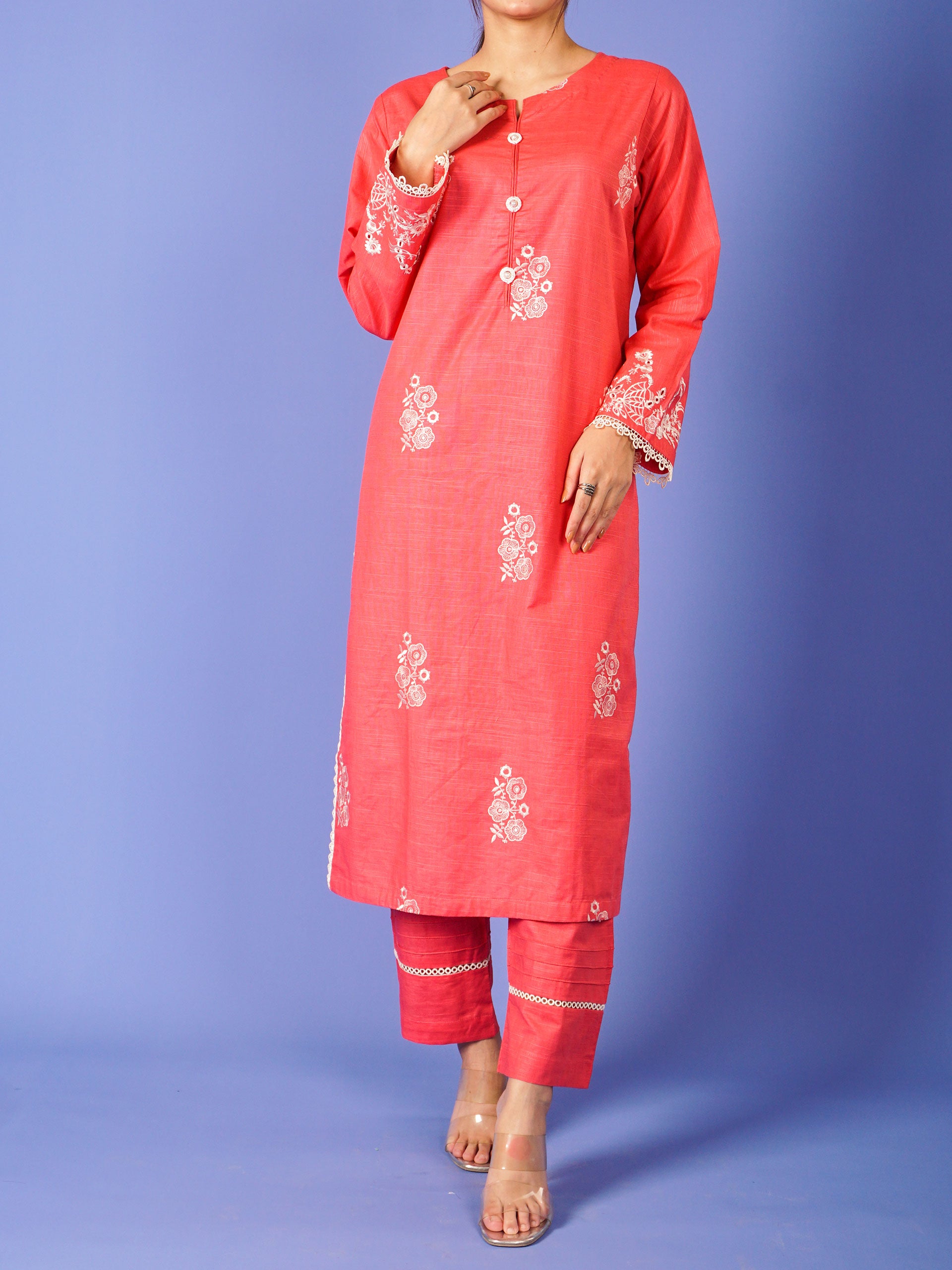 Pink Khaddar Embroidered 2 pc - 55011