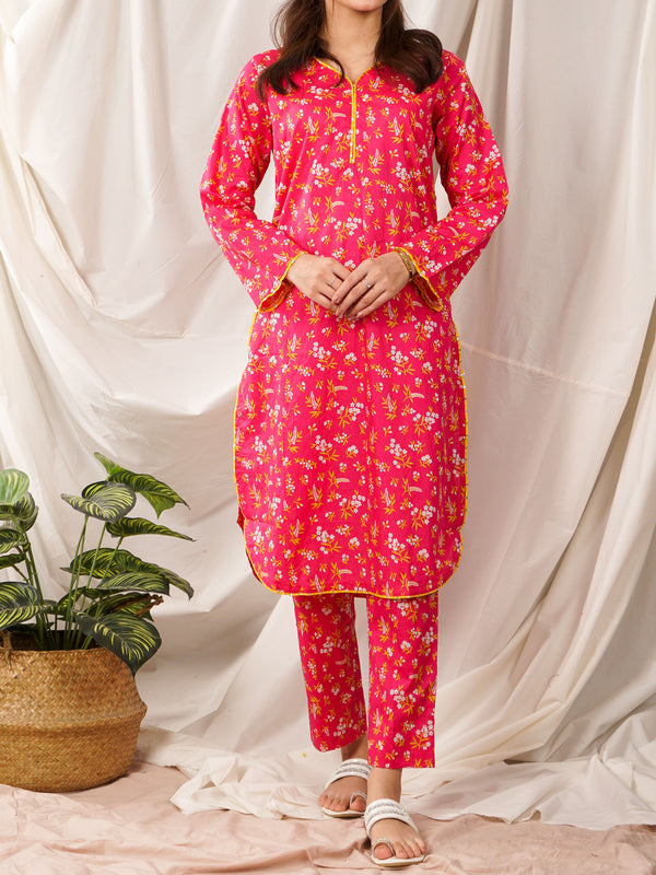 Fuchsia Pink Printed Suit - 55074