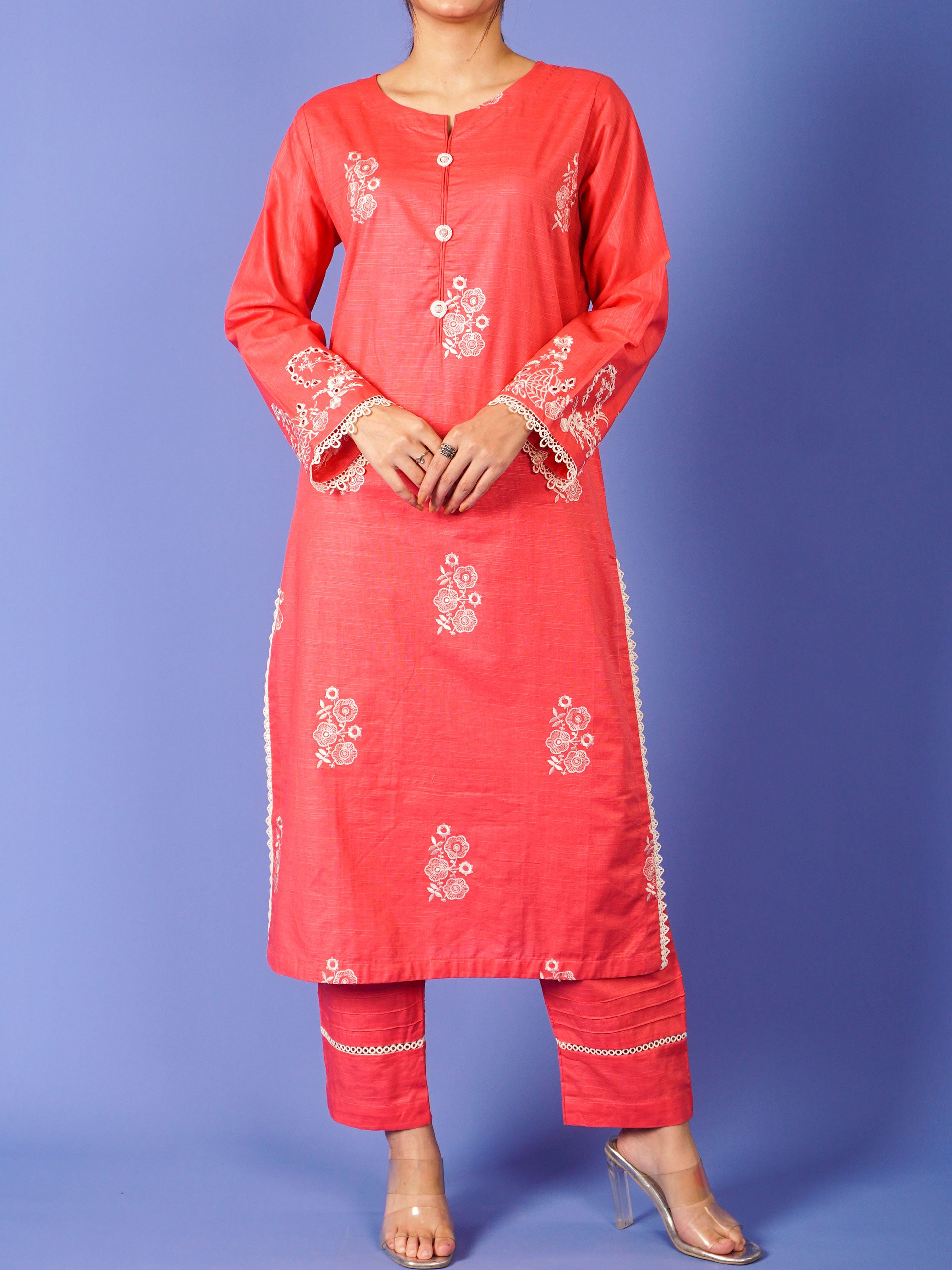 Pink Khaddar Embroidered 2 pc - 55011