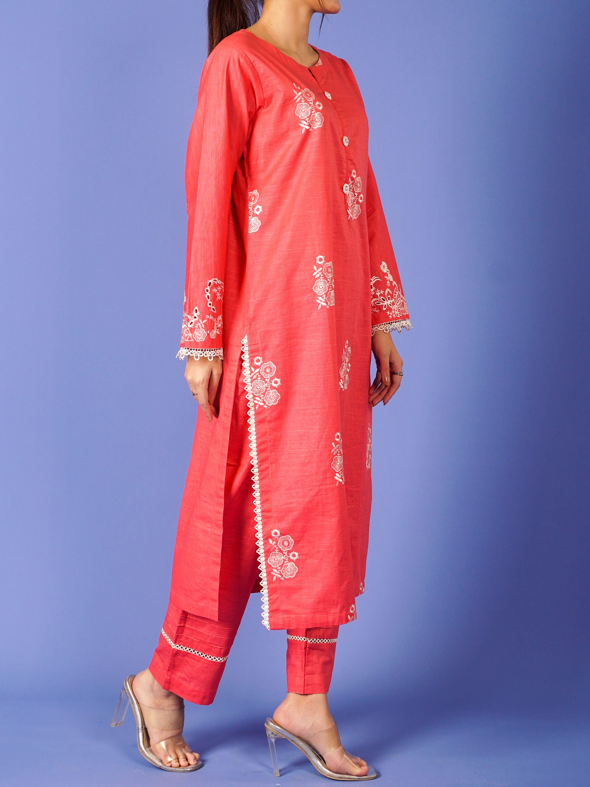 Pink Khaddar Embroidered 2 pc - 55011