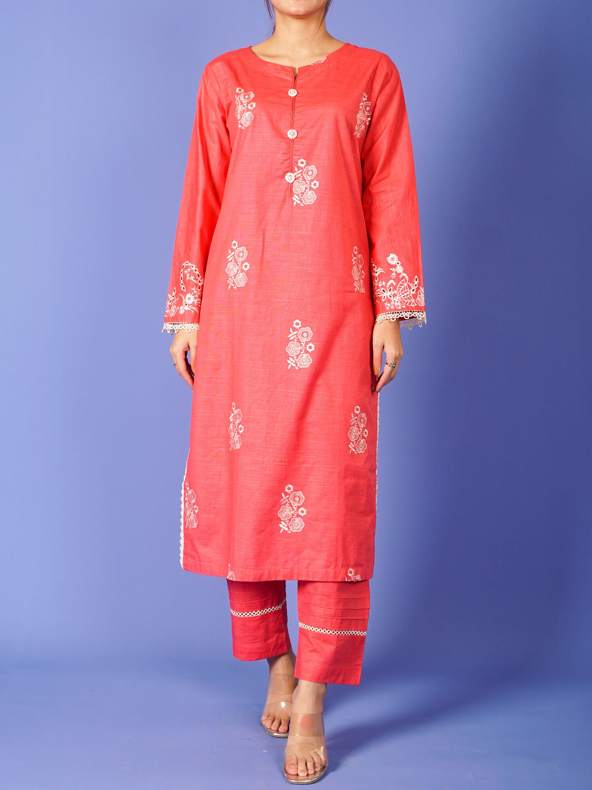 Pink Khaddar Embroidered 2 pc - 55011