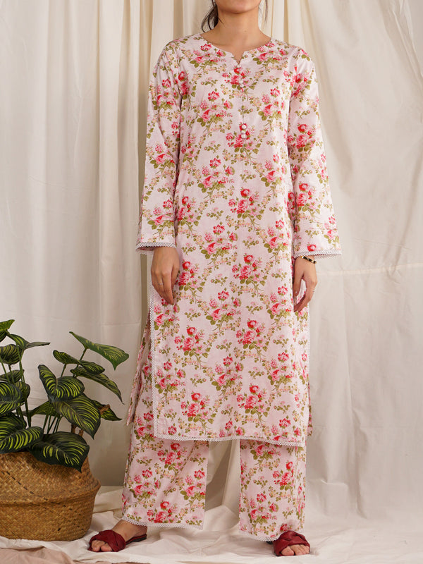 Blush Pink Cambric Printed Suit - 55078