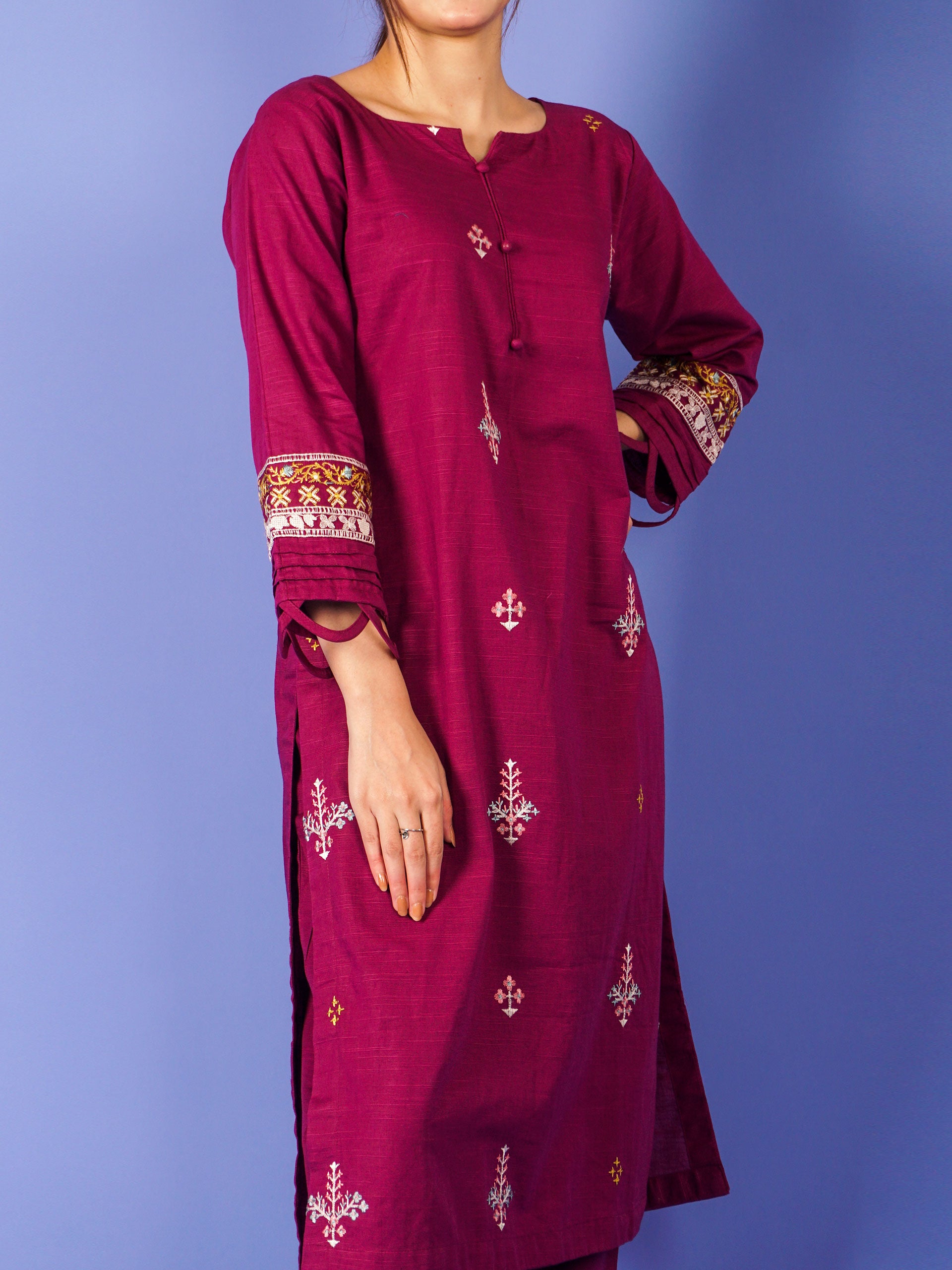 Purple Khaddar Embroidered 2 pc - 55014