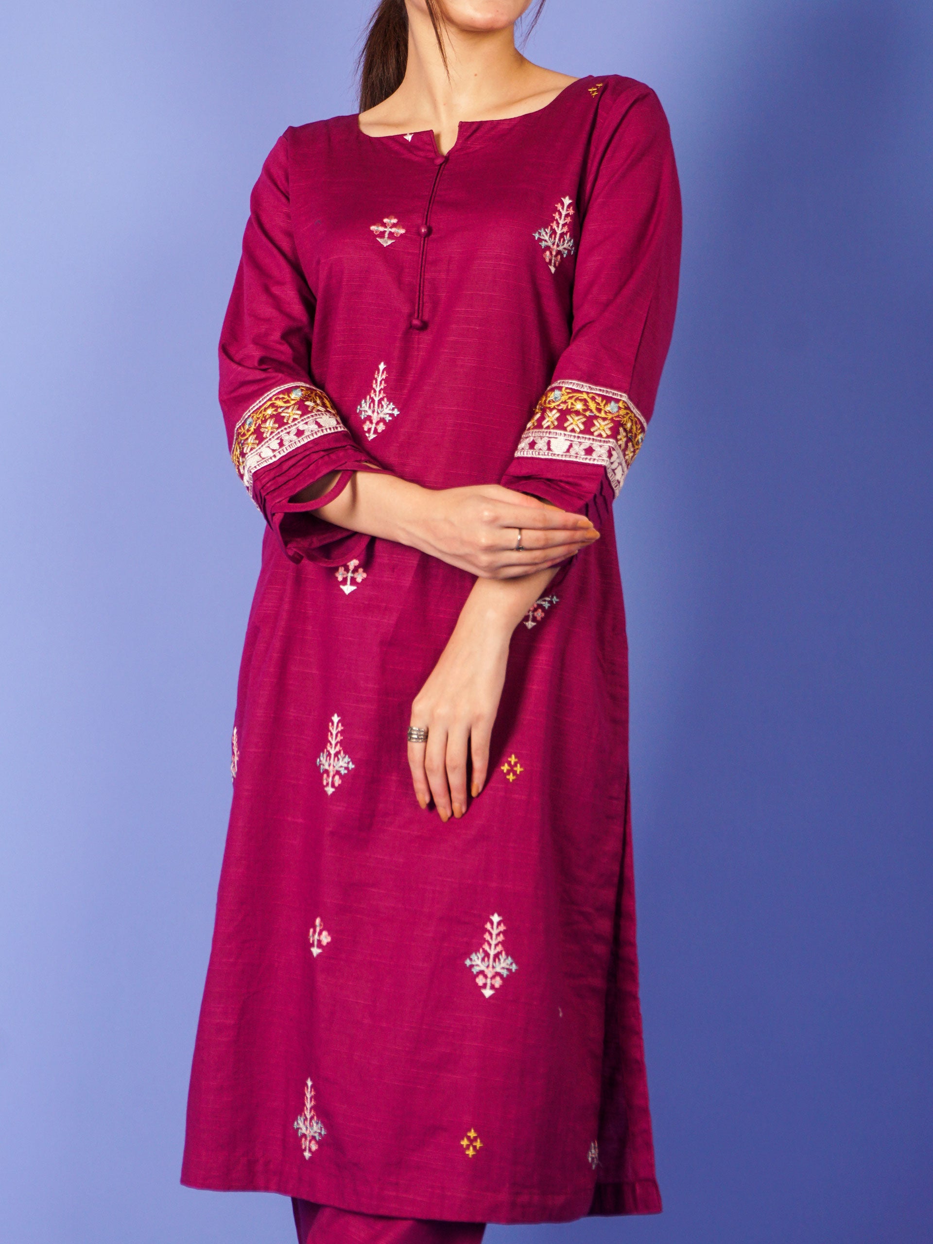 Purple Khaddar Embroidered 2 pc - 55014