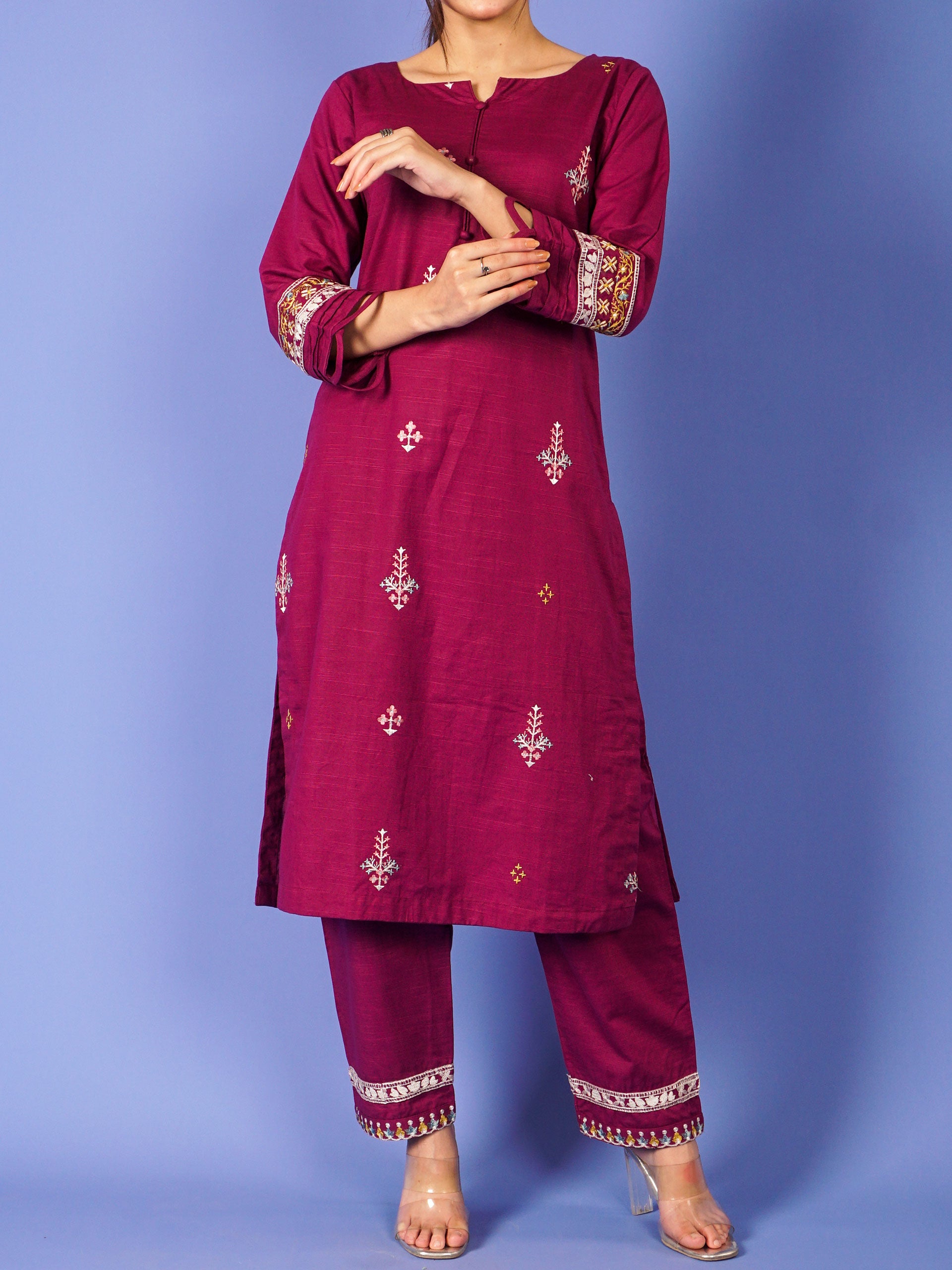 Purple Khaddar Embroidered 2 pc - 55014