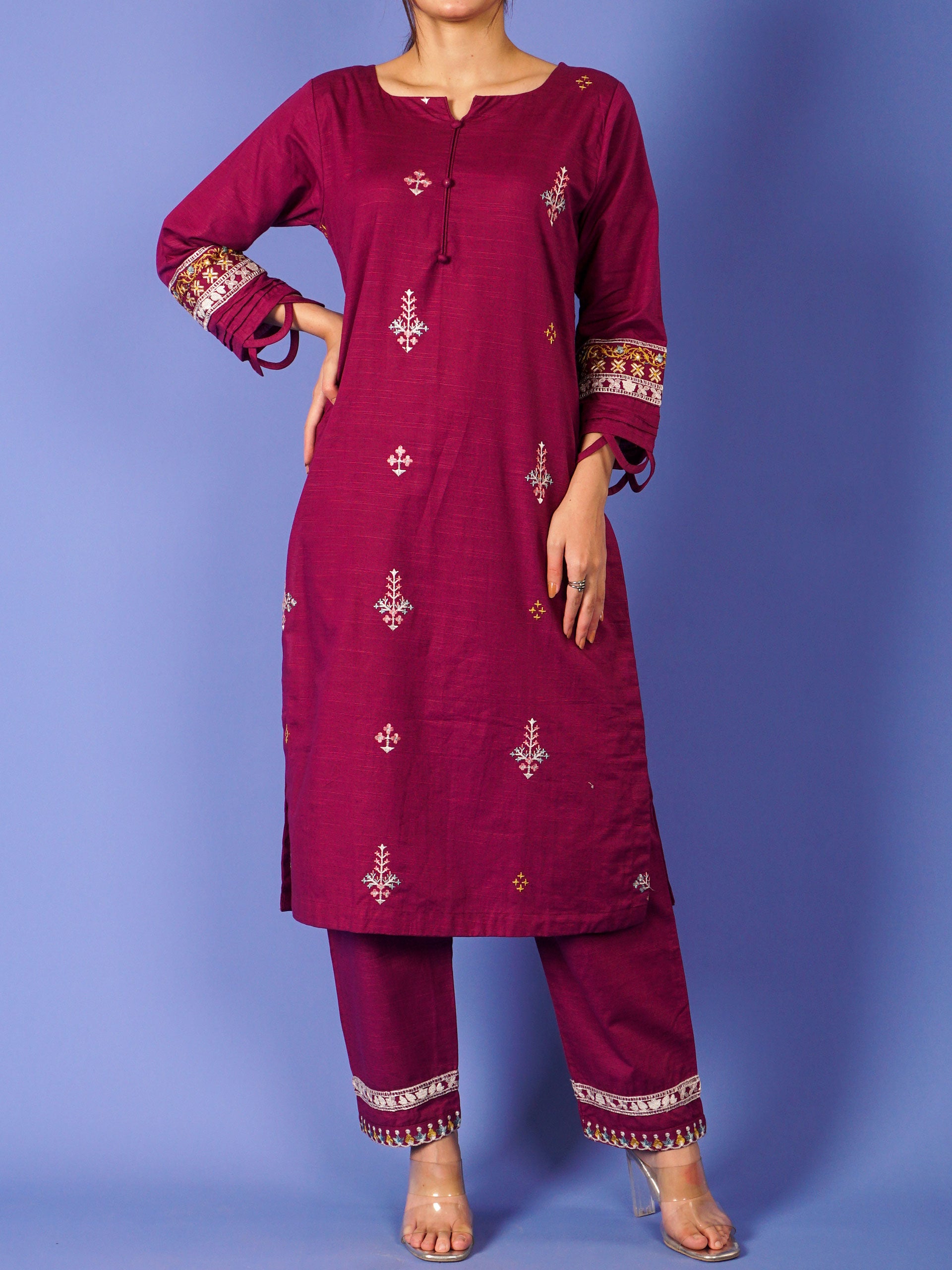 Purple Khaddar Embroidered 2 pc - 55014