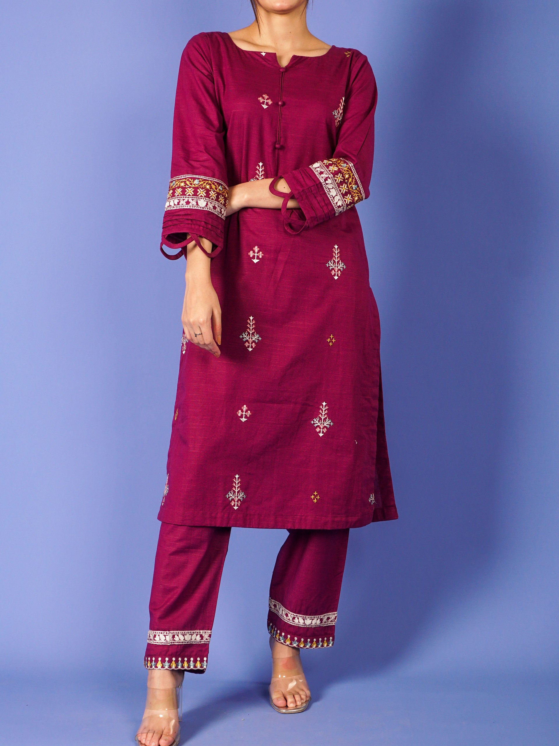 Purple Khaddar Embroidered 2 pc - 55014