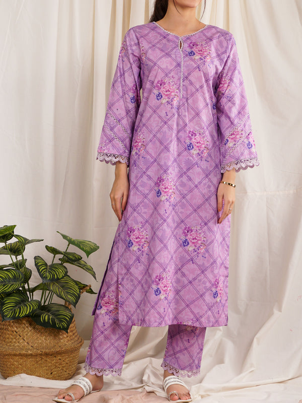Orchid Bloom Cambric Printed Suit - 55081