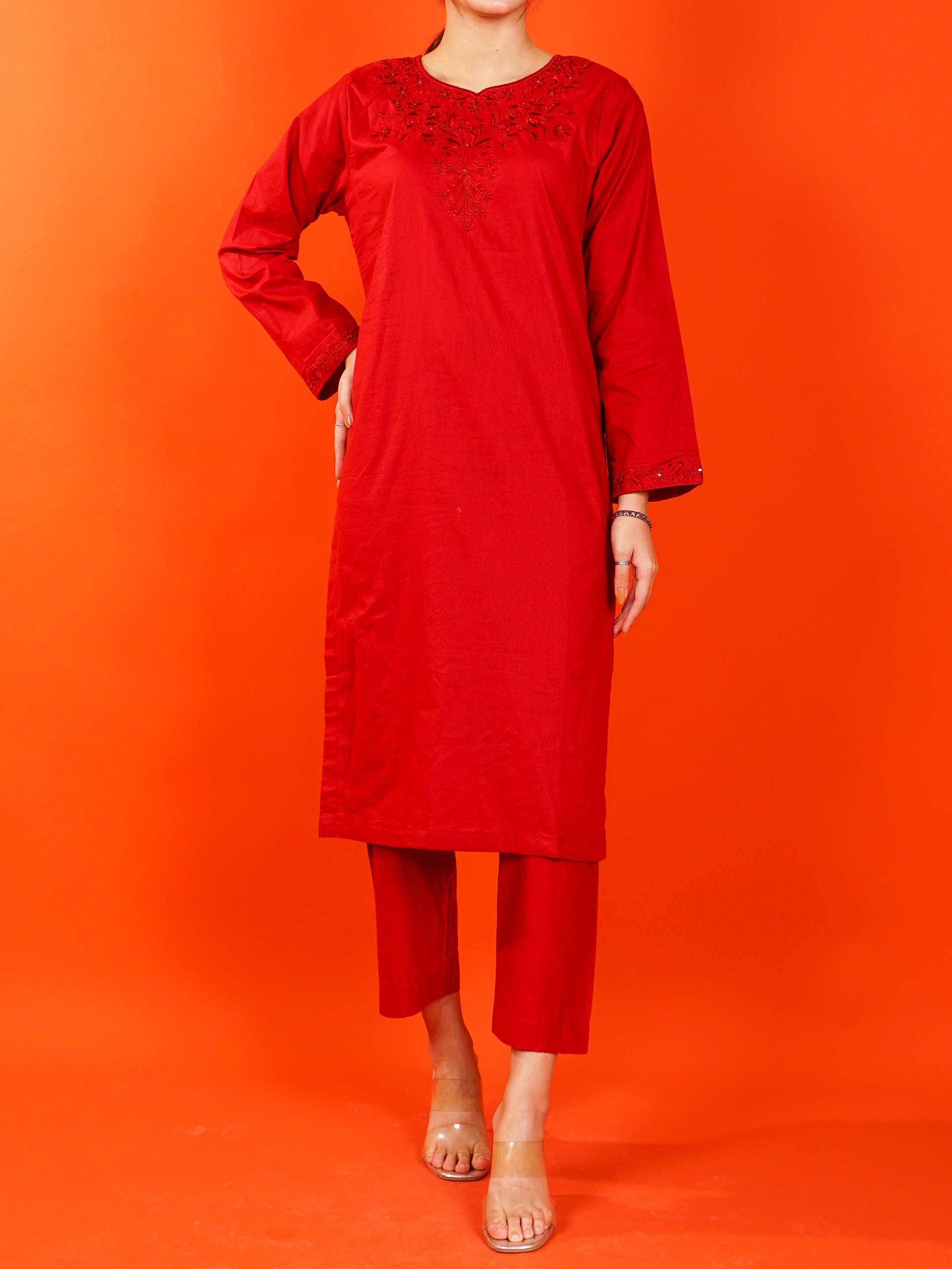 Red Embroidered 2 pc - 54987