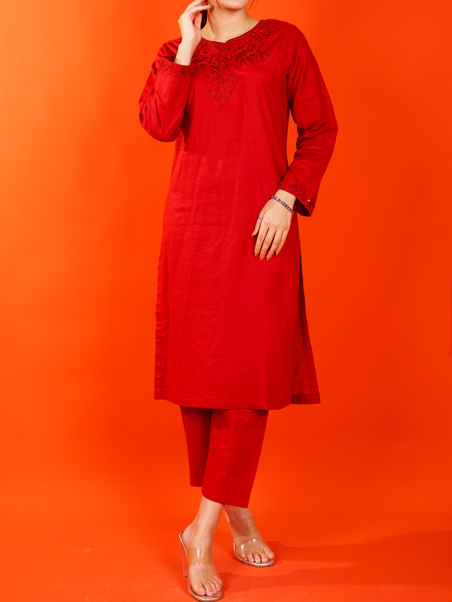 Red Embroidered 2 pc - 54987